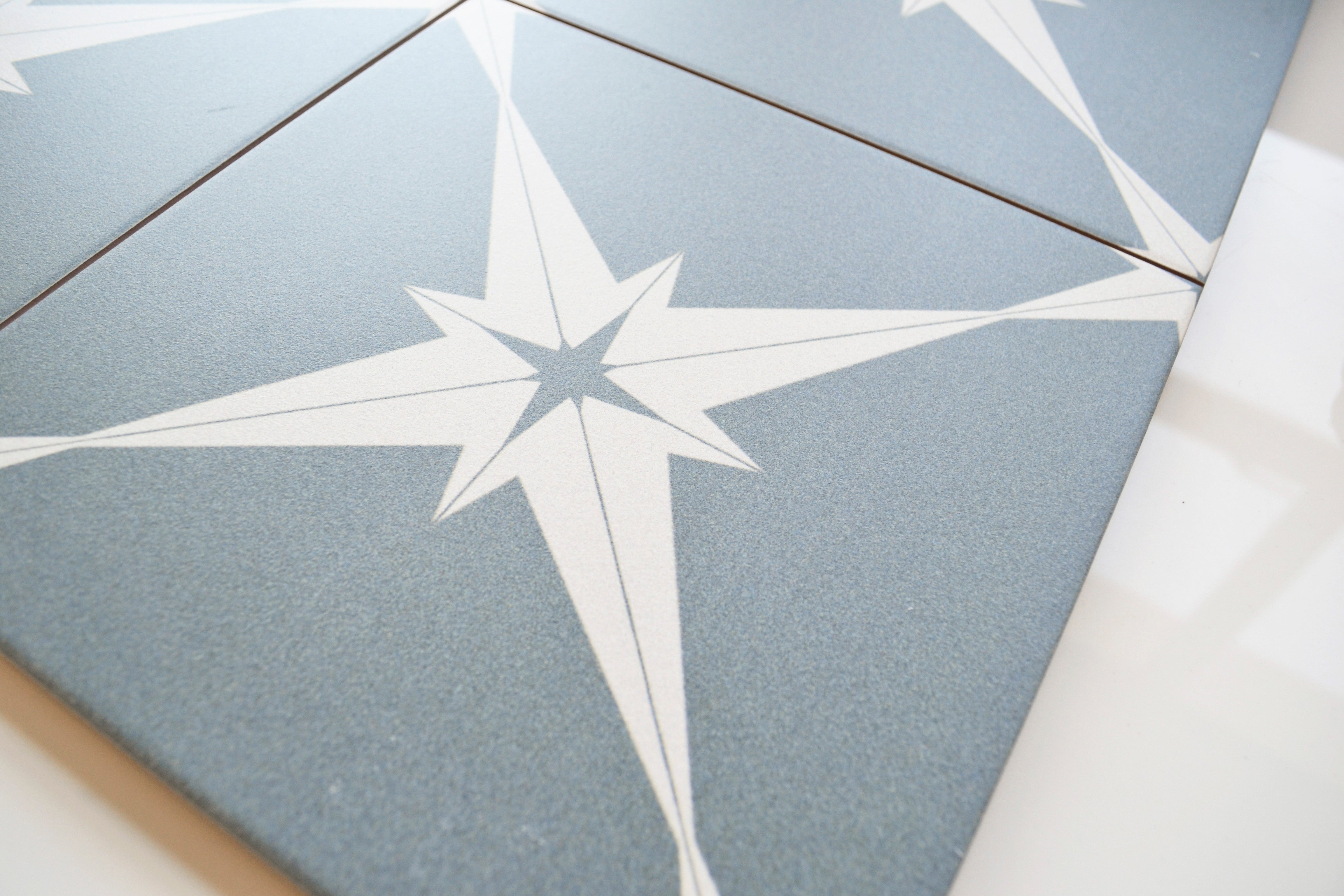 Pluto Marine Blue White Star Pattern Ceramic Tile 45x45cm