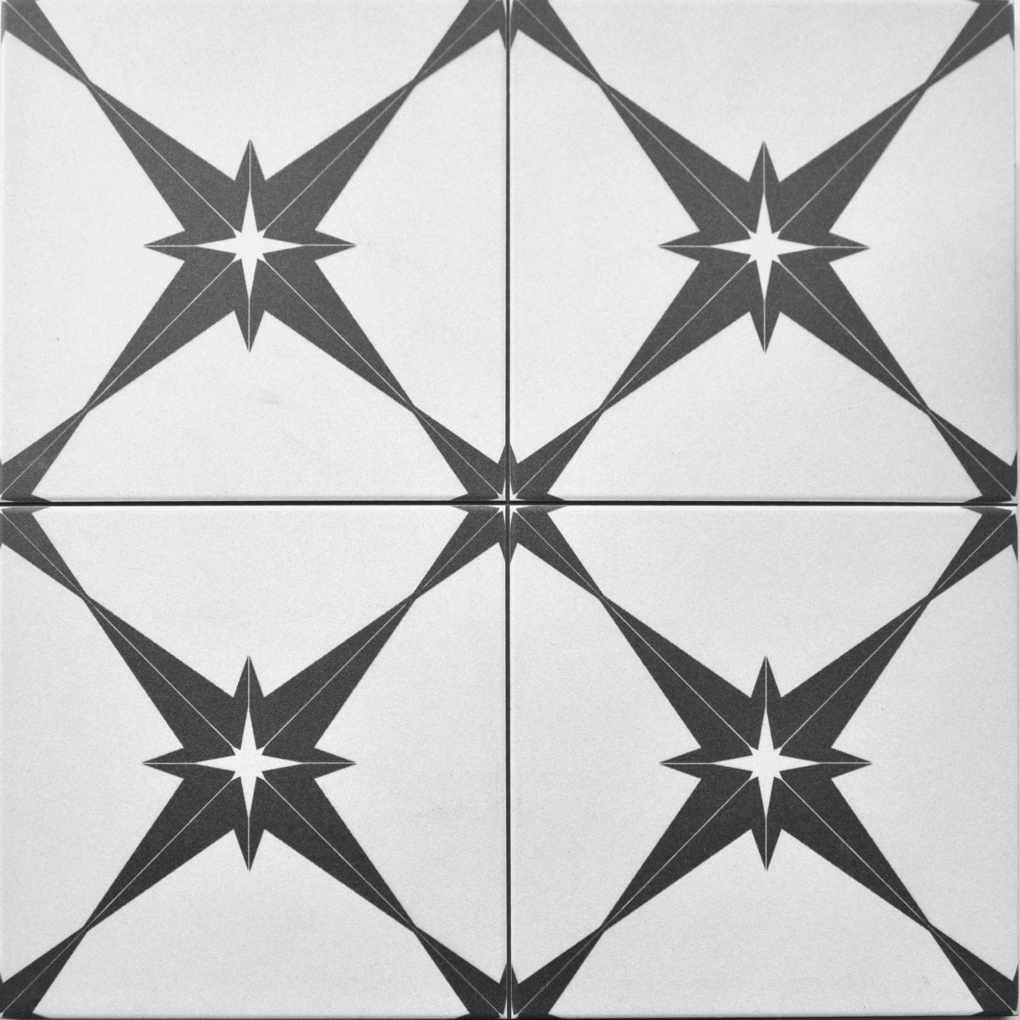Pluto White & Black Star Pattern Ceramic Tile 45x45cm
