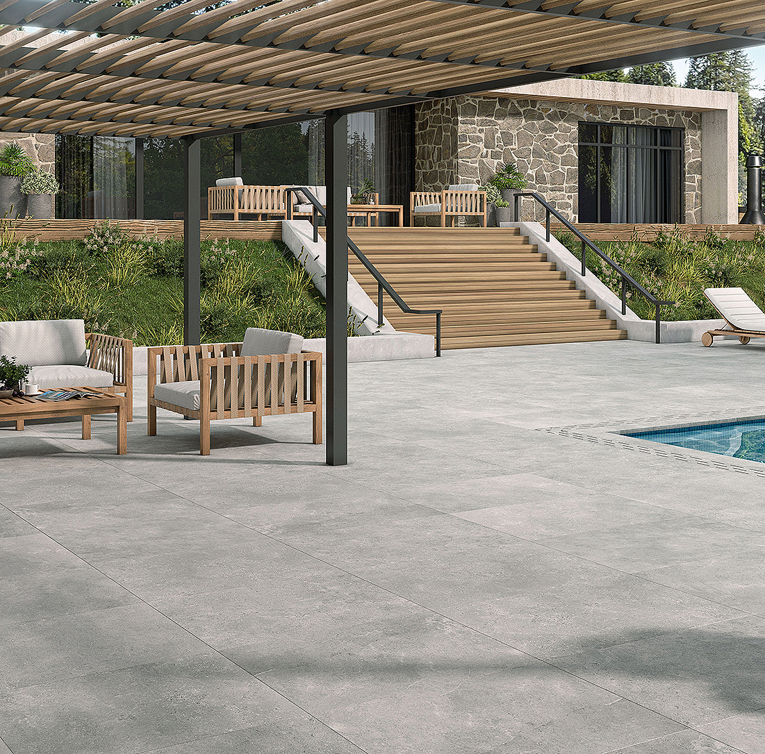 Rock Hill Grey Porcelain Patio Slab Tile 59.5x90cm 2cm