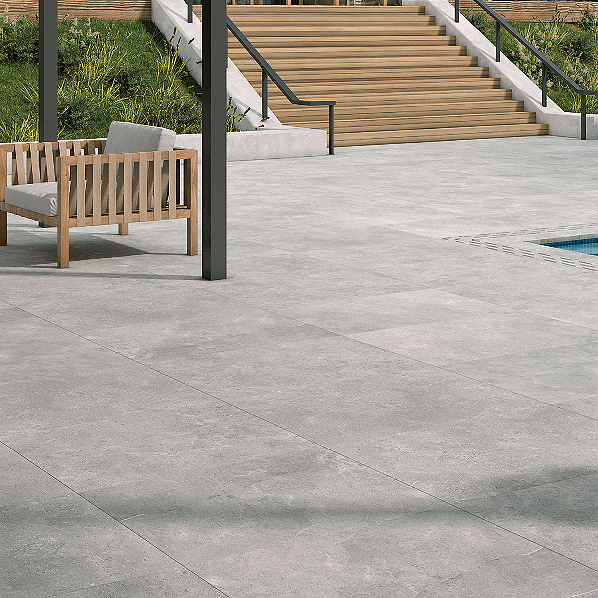 Rock Hill Grey Porcelain Patio Slab Tile 59.5x90cm 2cm