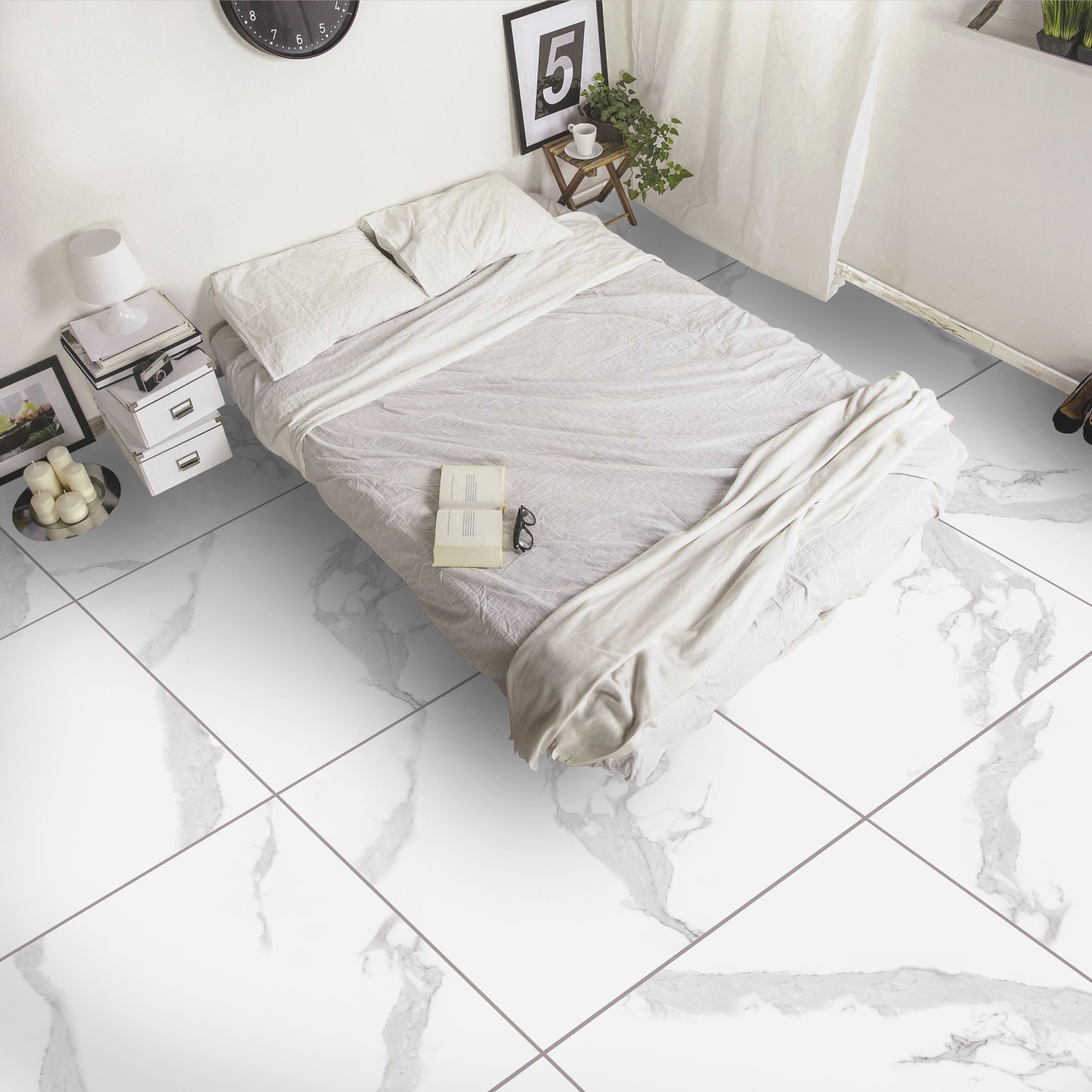 Rocca White Marble Effect Matt Large Porcelain Tile 80x80cm
