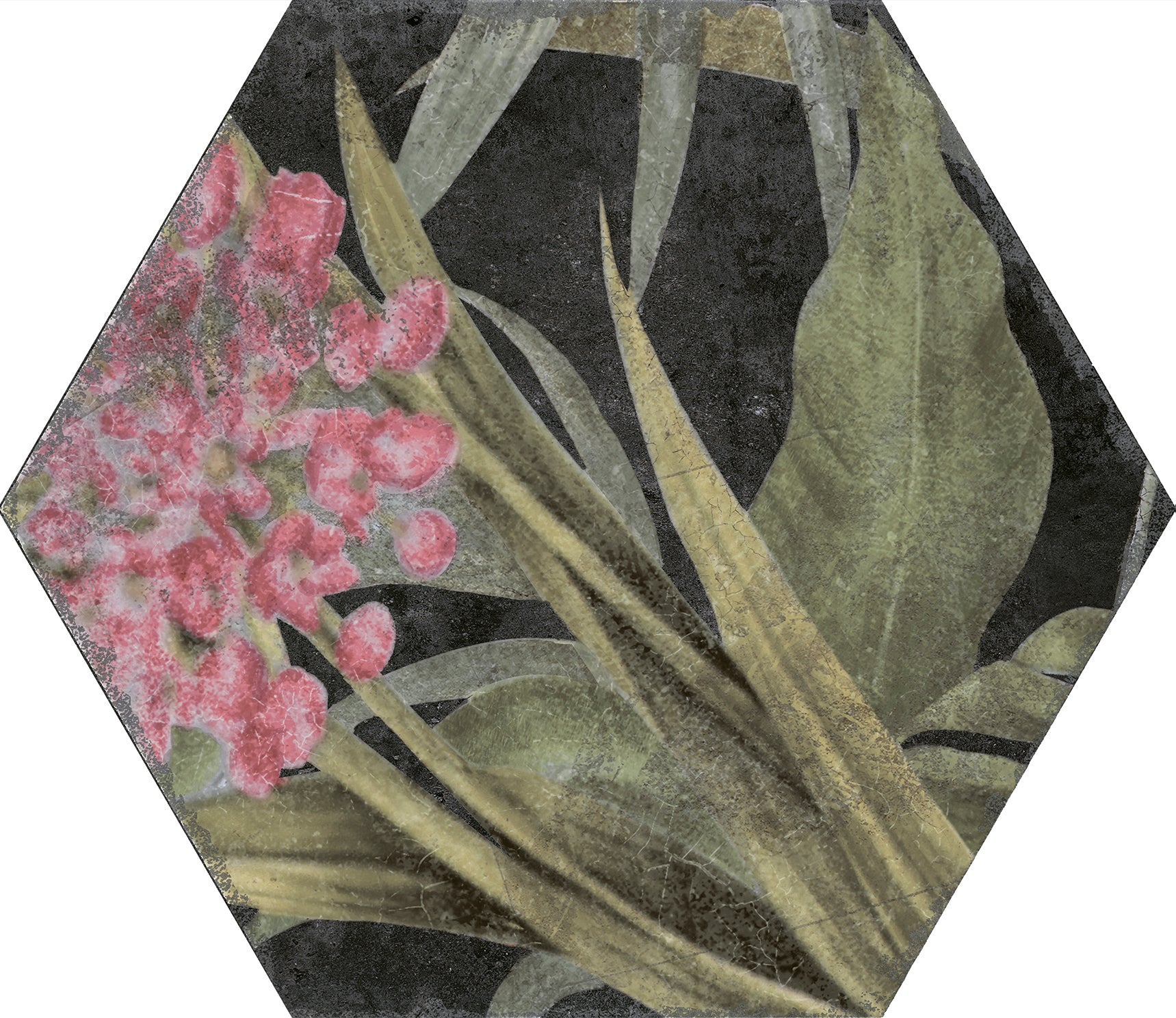 Aulla Lava Floral Pattern Porcelain Hexagonal Tile 23x27cm