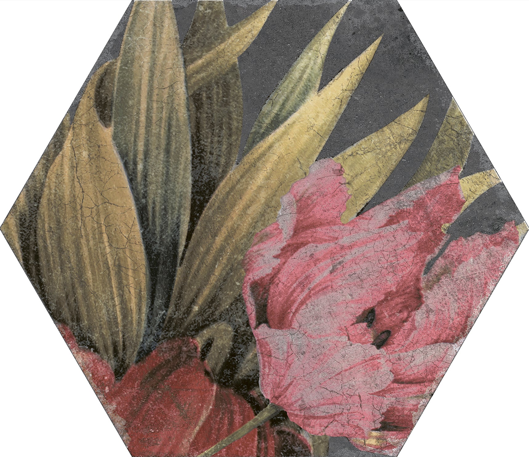 Aulla Lava Floral Pattern Porcelain Hexagonal Tile 23x27cm