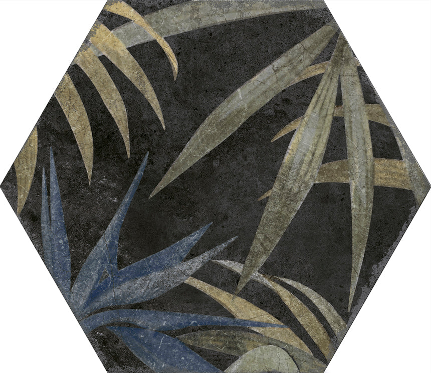 Aulla Lava Floral Pattern Porcelain Hexagonal Tile 23x27cm