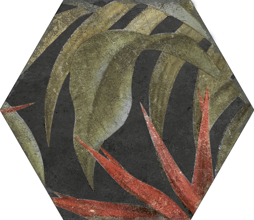 Aulla Lava Floral Pattern Porcelain Hexagonal Tile 23x27cm