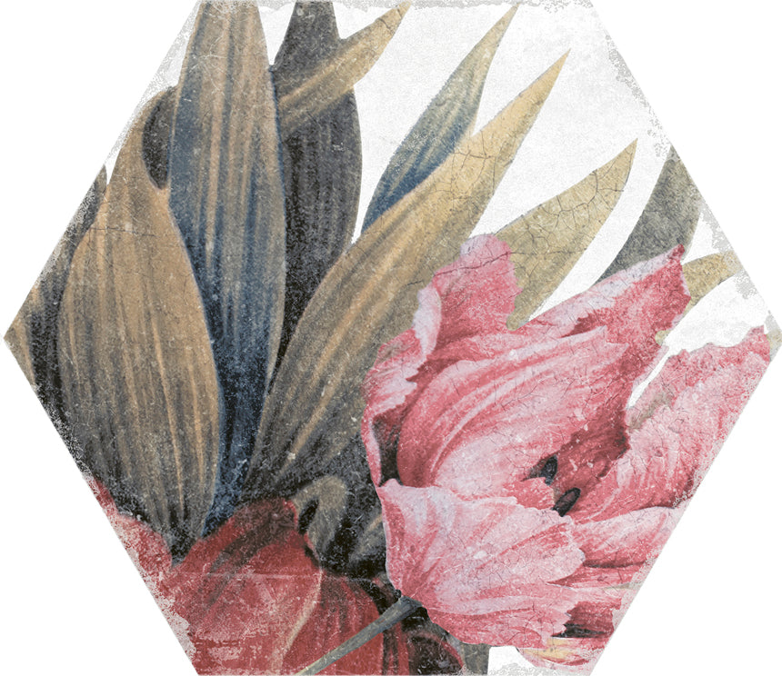 Aulla Blanco Floral Pattern Porcelain Hexagonal Tile 23x27cm