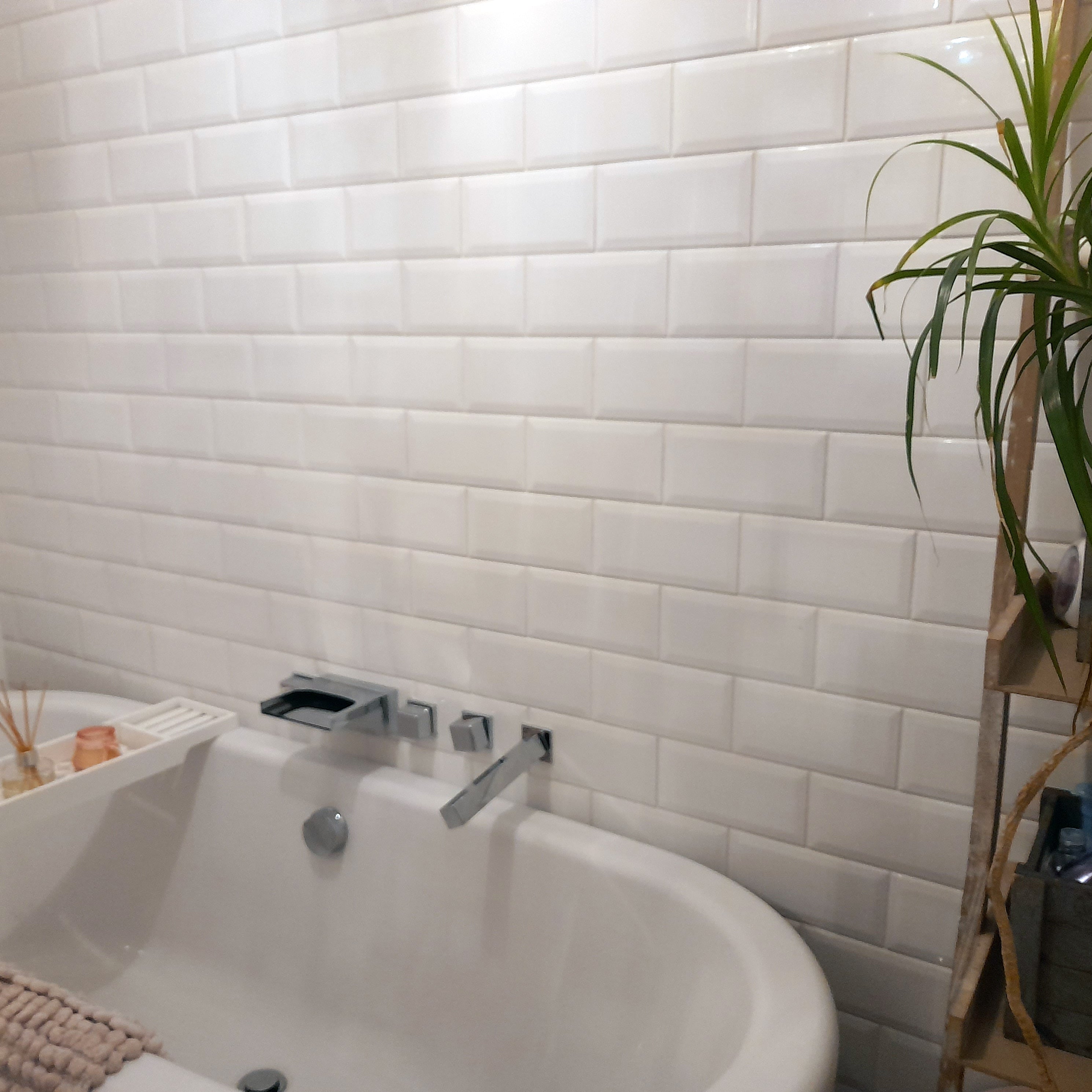 Prismatic White Bevel Brick Ceramic Gloss Wall Tile 10x20cm