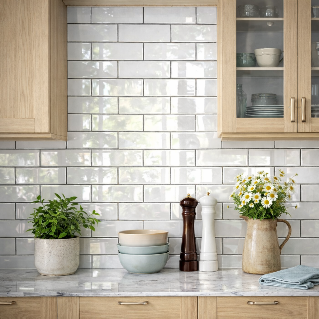 Seville Plain White Ceramic Gloss Brick Tile 10x30cm