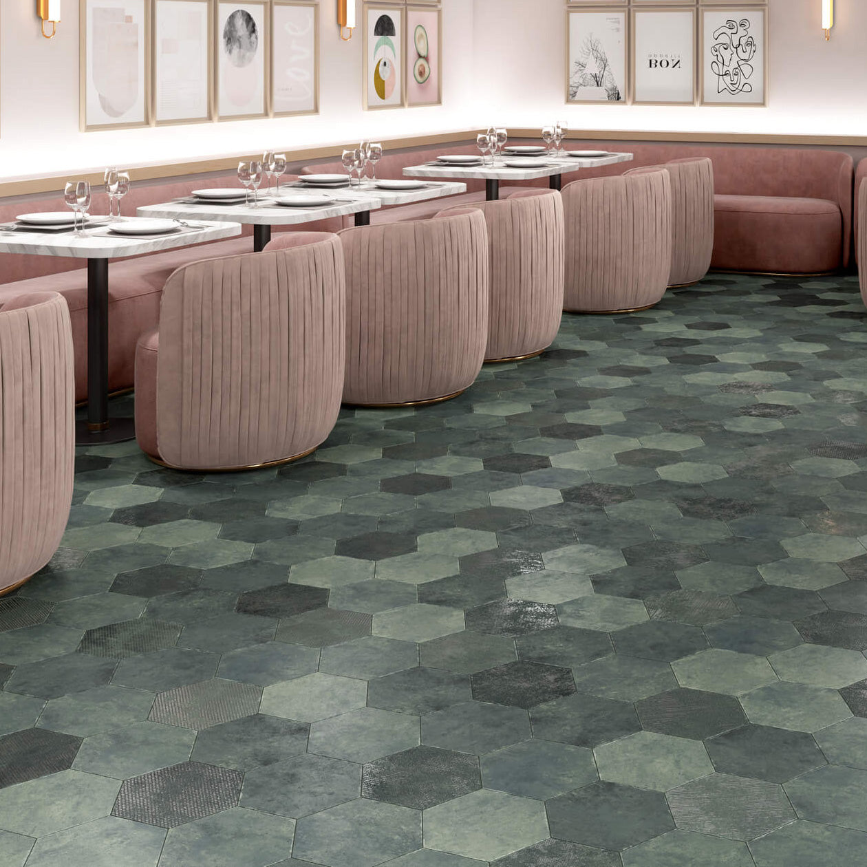 Sanno Esmeralda Green Porcelain Matt Hexagonal Tile 23x27cm