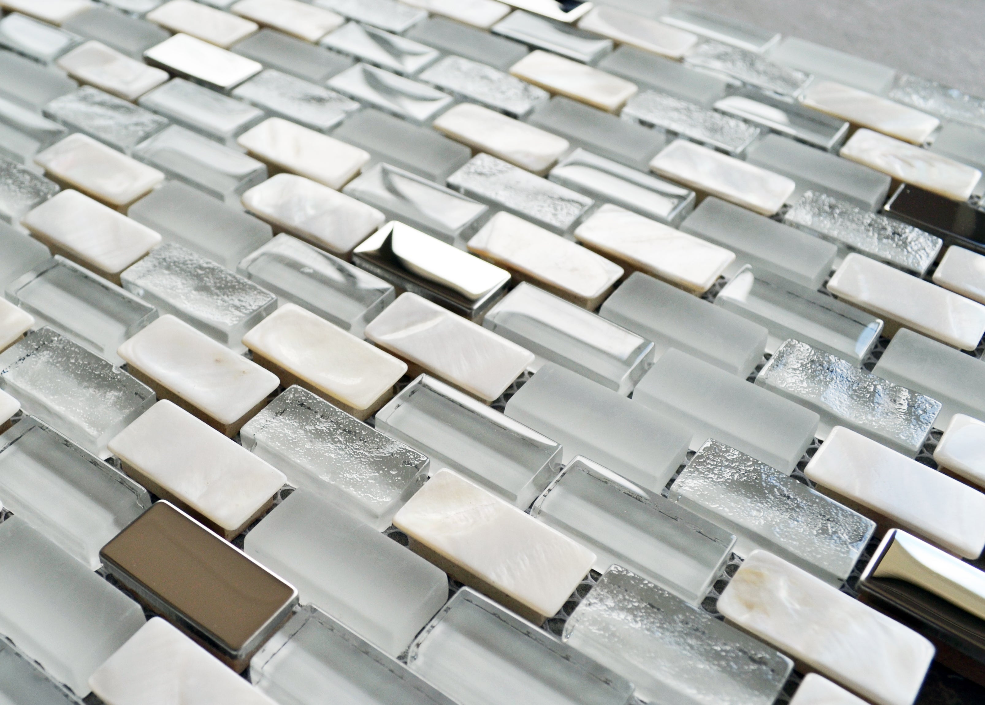 Santiago White Brick Glass & Mother of Pearl Mosaic