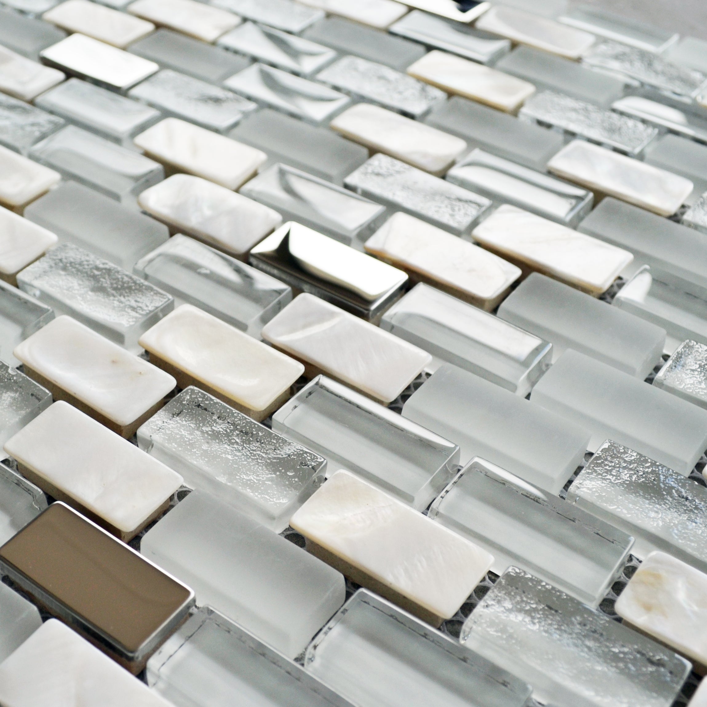 Santiago White Brick Glass & Mother of Pearl Mosaic
