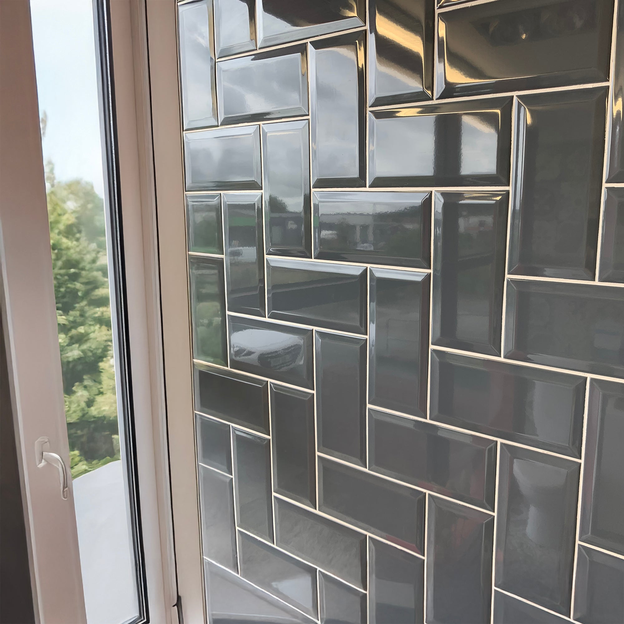 Prismatic Plato Grey Bevel Ceramic Gloss Wall Tile 10x20cm