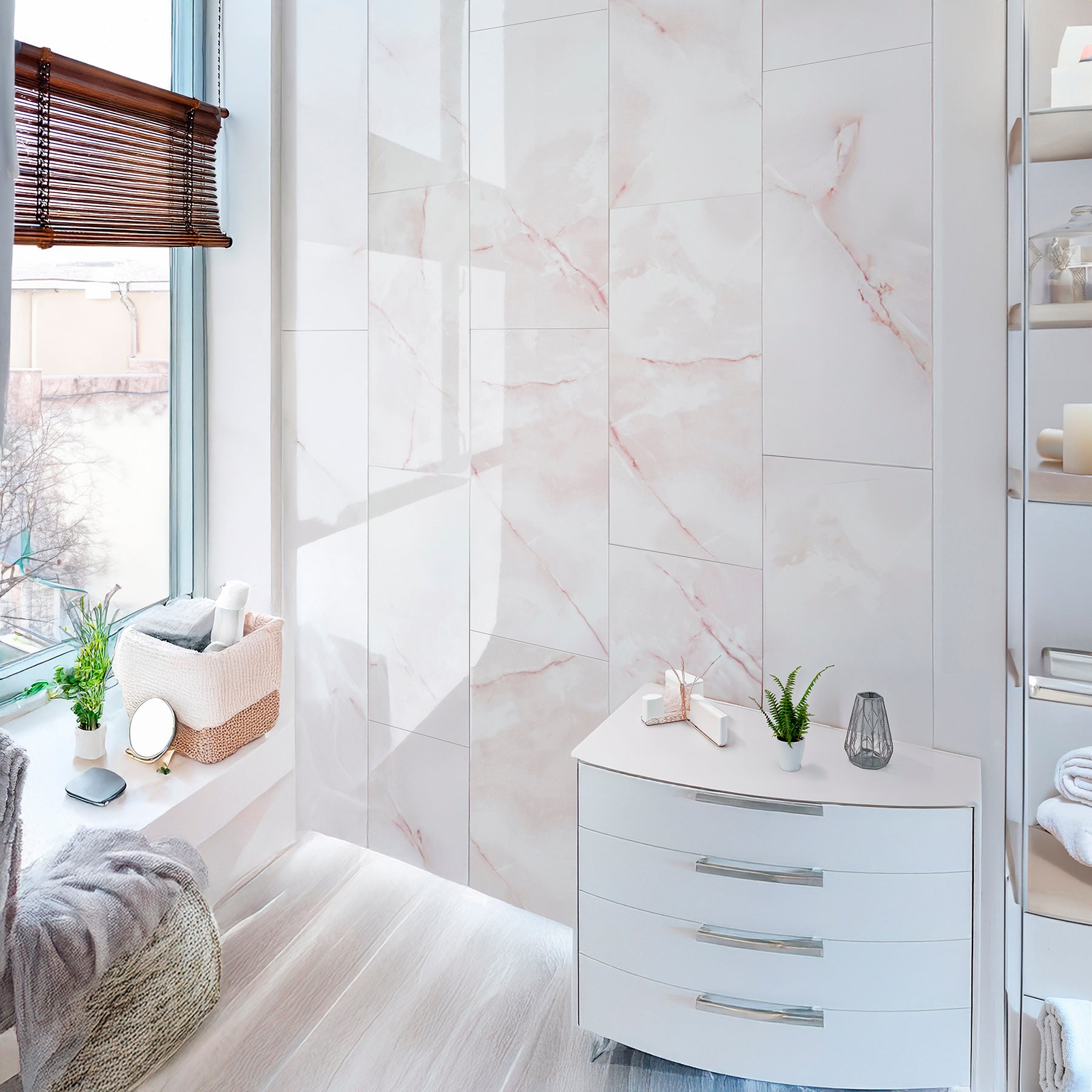 White
Wall Tiles
wall
utility rooms
Rectified
Porcelain
pink
marble effect
Kitchens
Kitchen
Indoors
Gloss
ceramic
Bathroom
30x60cm