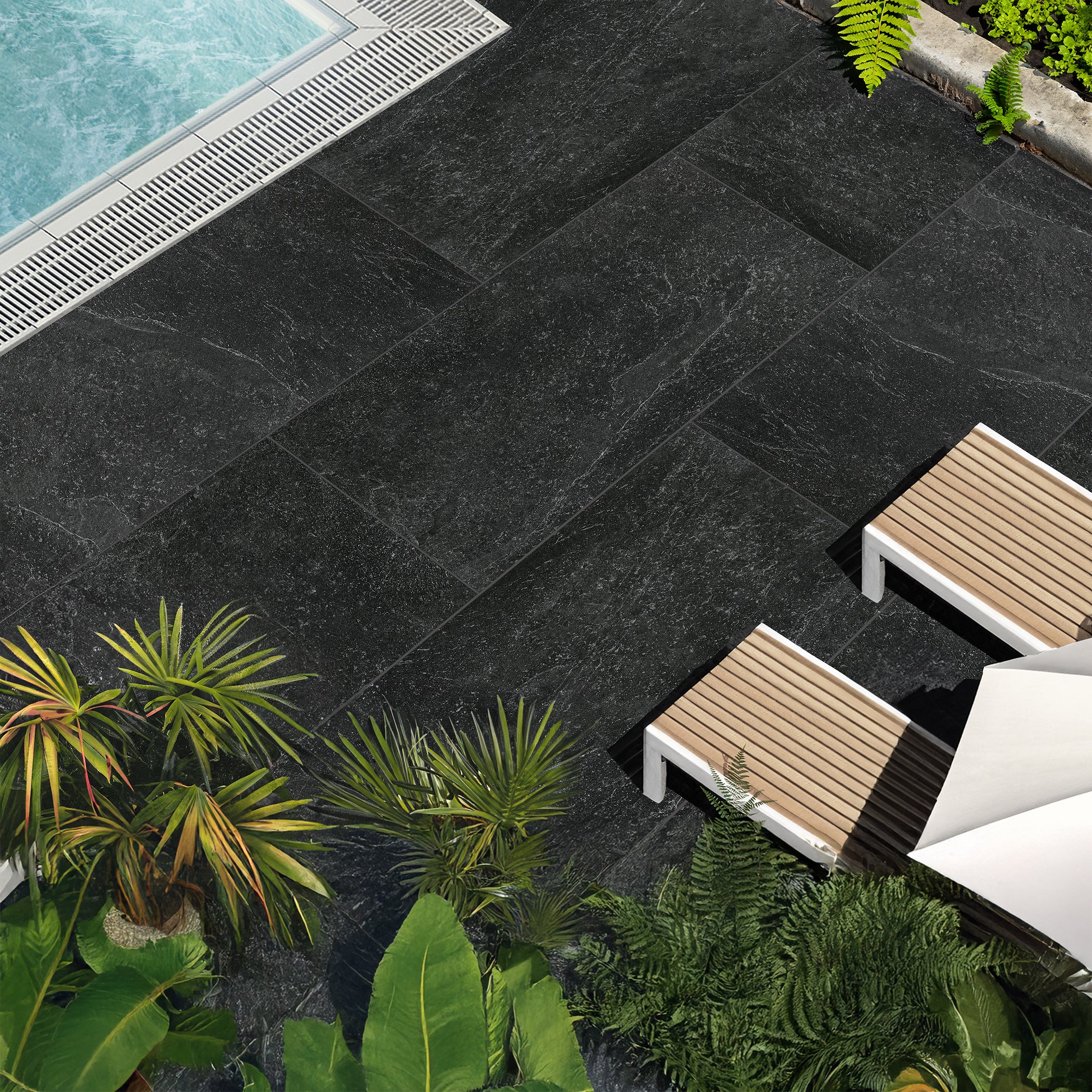 Saca Peak Black Porcelain 59.5x120cm 2cm Textured Slip Resistant