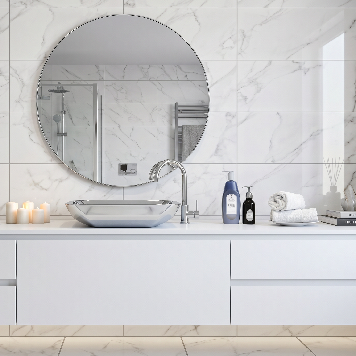 Serenity White Marble Effect Ceramic Gloss Wall Tile 30x60cm