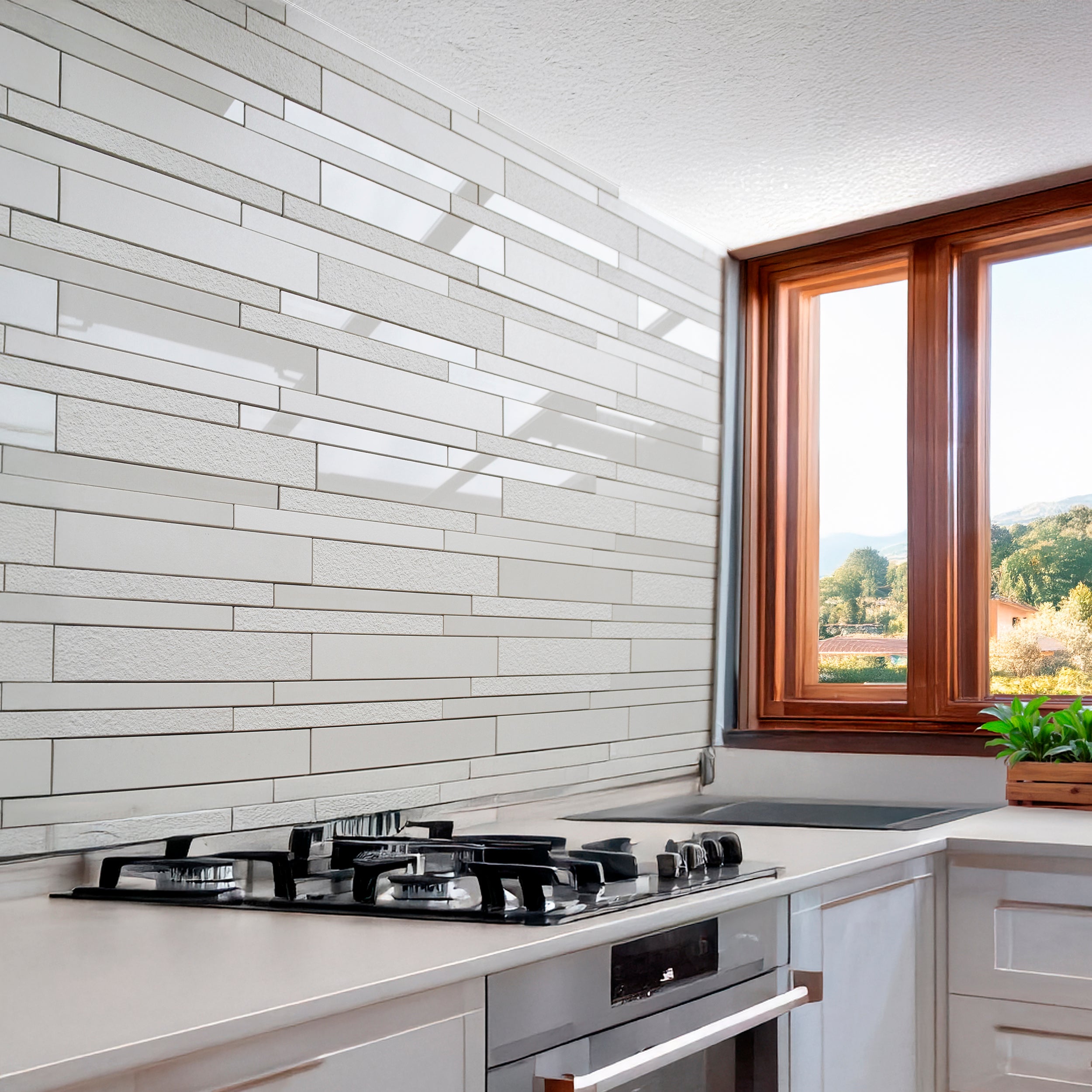 Tibet Avorio White Porcelain Strip Mosaic 30x30cm