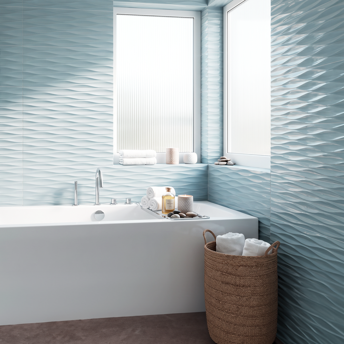 Titanium Aqua Blue 3D Gloss Ceramic Wall Tile 30x90cm