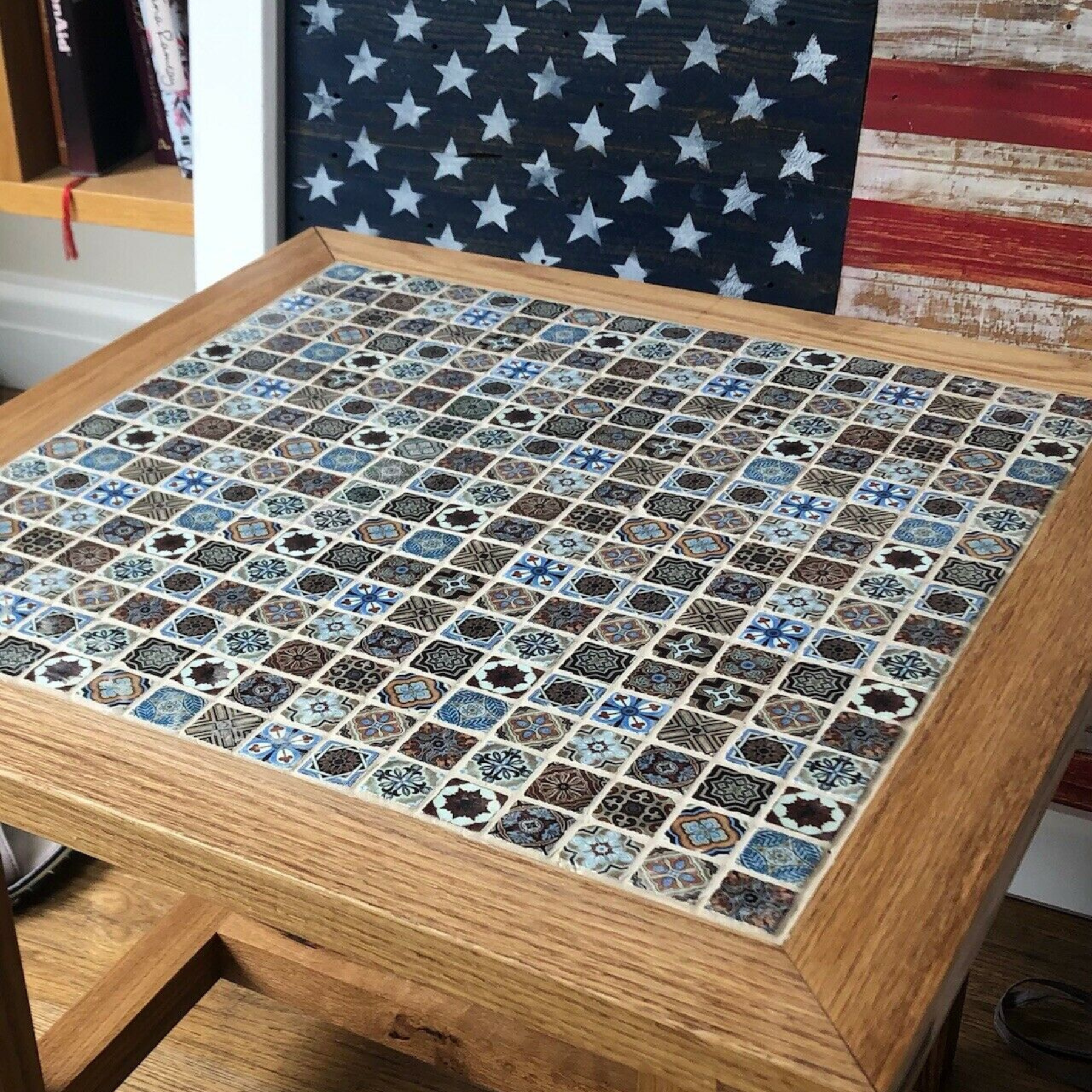 Victorian Gold & Blue Glass Polished 30x30cm