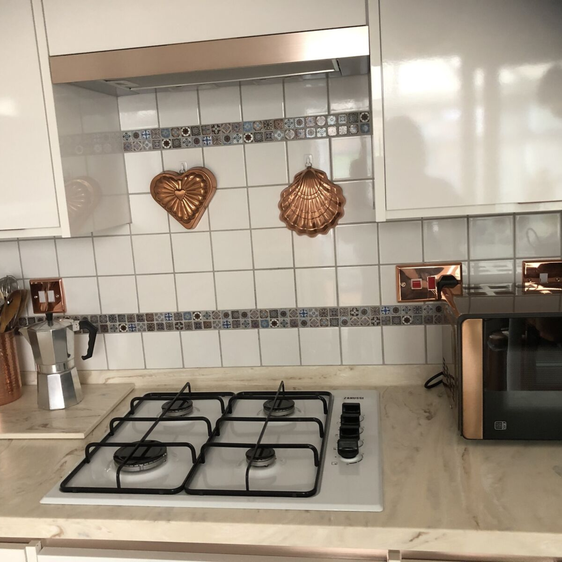 Victorian Gold & Blue Glass Polished 30x30cm