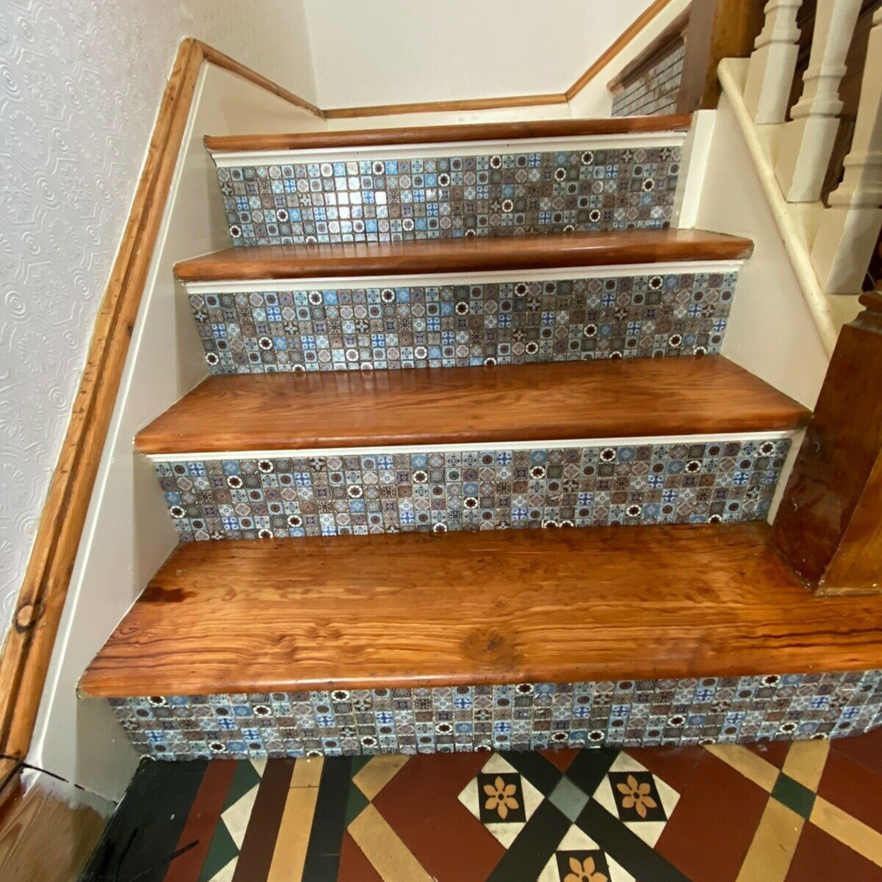 Victorian Gold & Blue Glass Polished 30x30cm