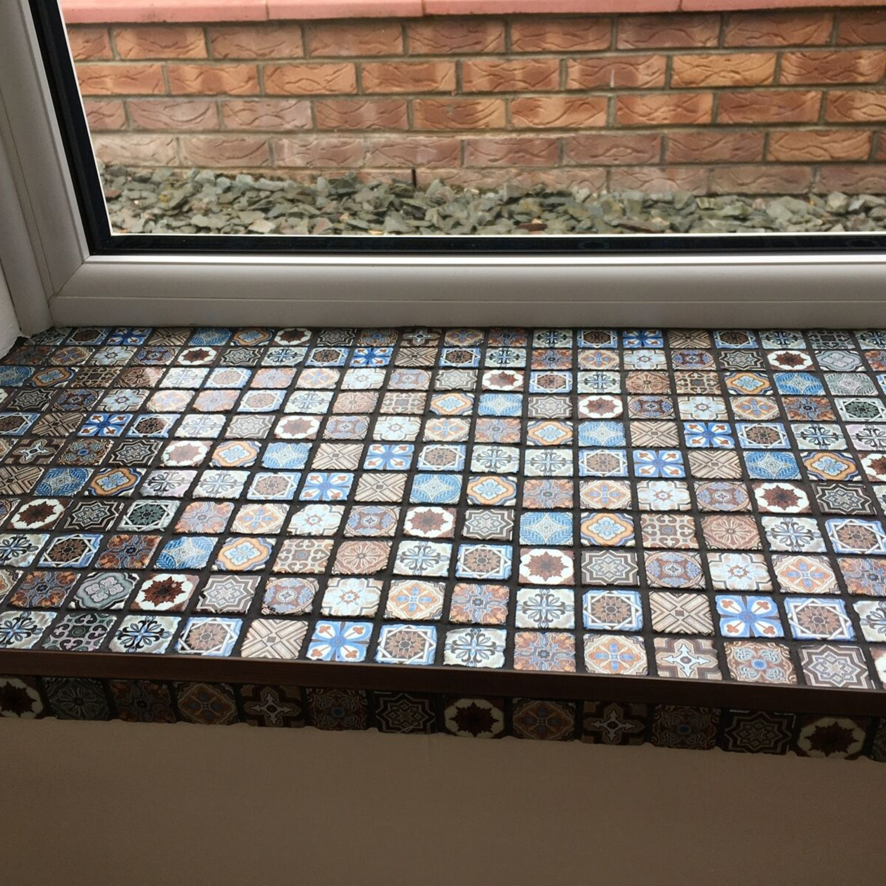 Victorian Gold & Blue Glass Polished 30x30cm