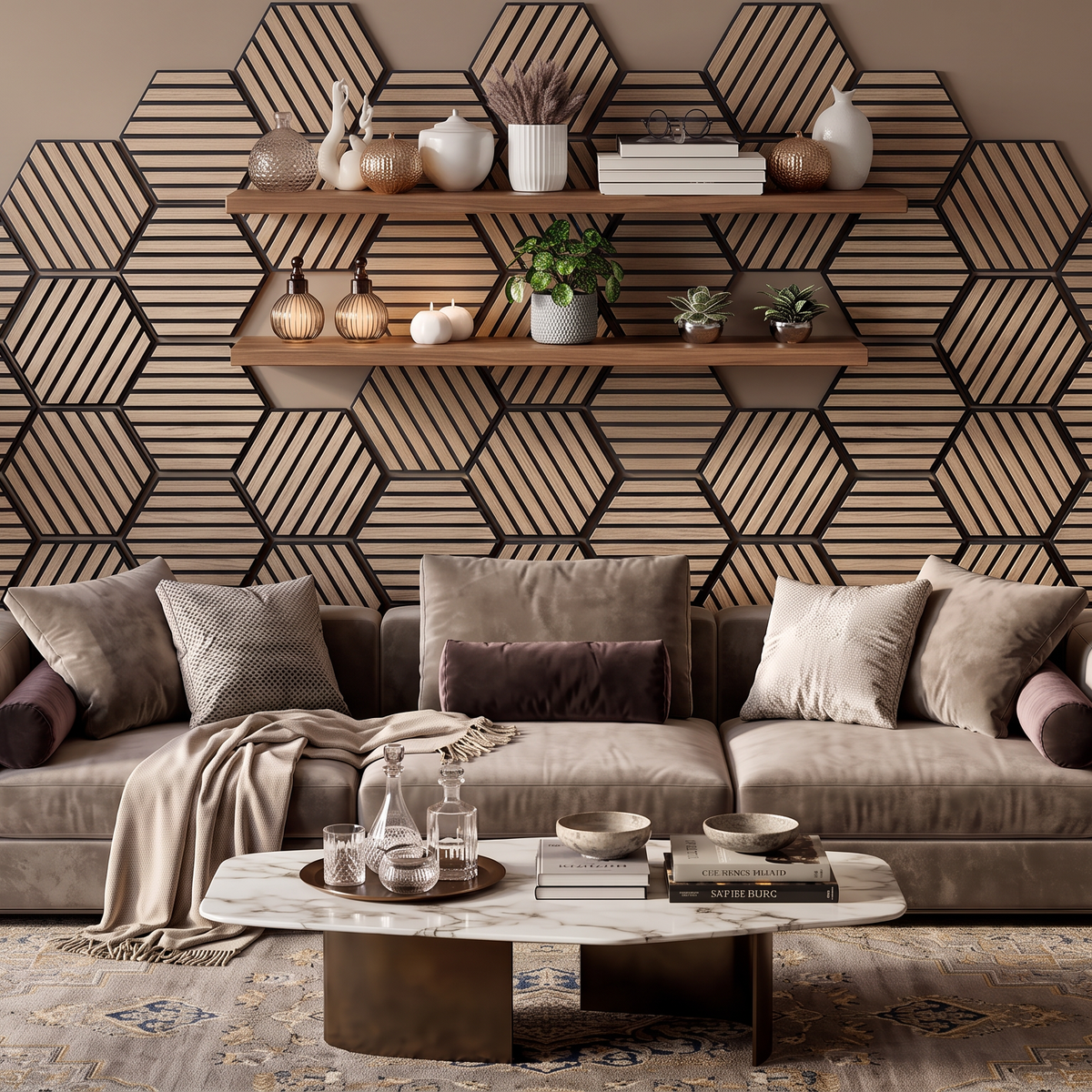 Walnut Self-Adhesive Acoustic Hexagons 26x30cm (Box of 5)