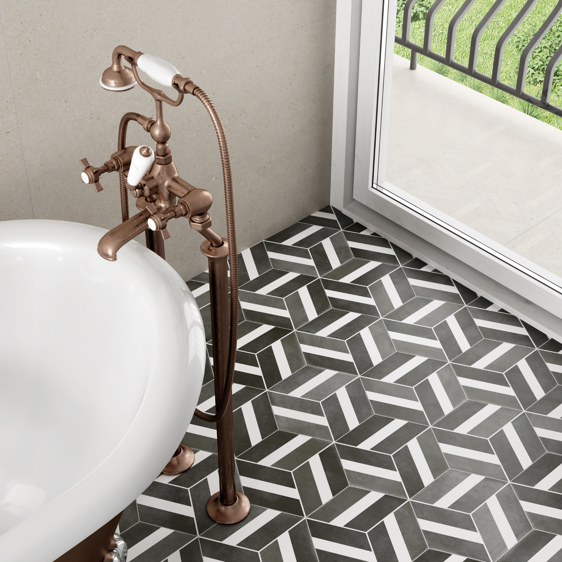 Bardi Black Hexagonal Pattern Porcelain Matt 23x27cm
