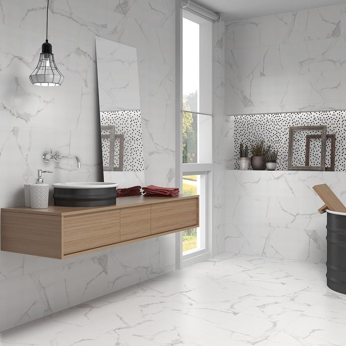 Palace White Marble Effect Gloss Ceramic Wall Tile 30x60cm