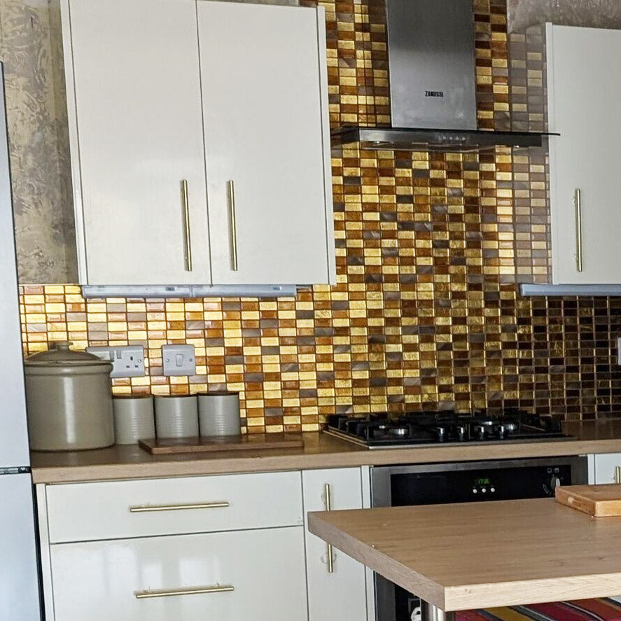 Poseidon Moka Gold Glass & Brushed Metal Mosaic 30x30cm
