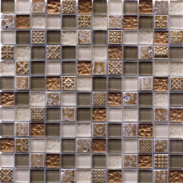 Ankara Beige Stone & Glass Textured Pattern Mosaic 30x30cm