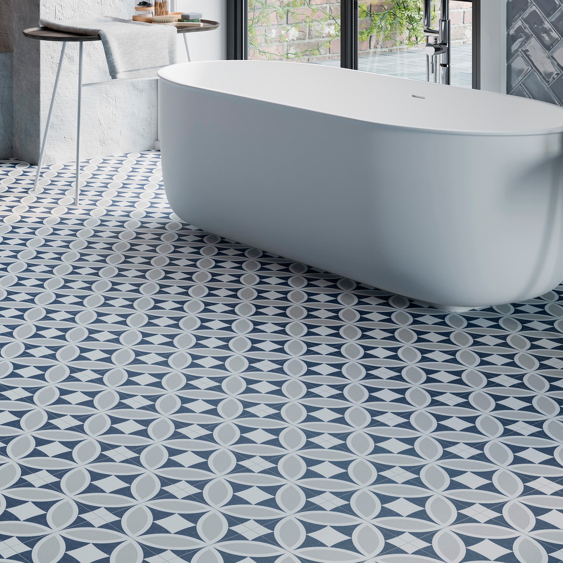 Osyra Blue & White Geometric Pattern Ceramic Tile 20x20cm