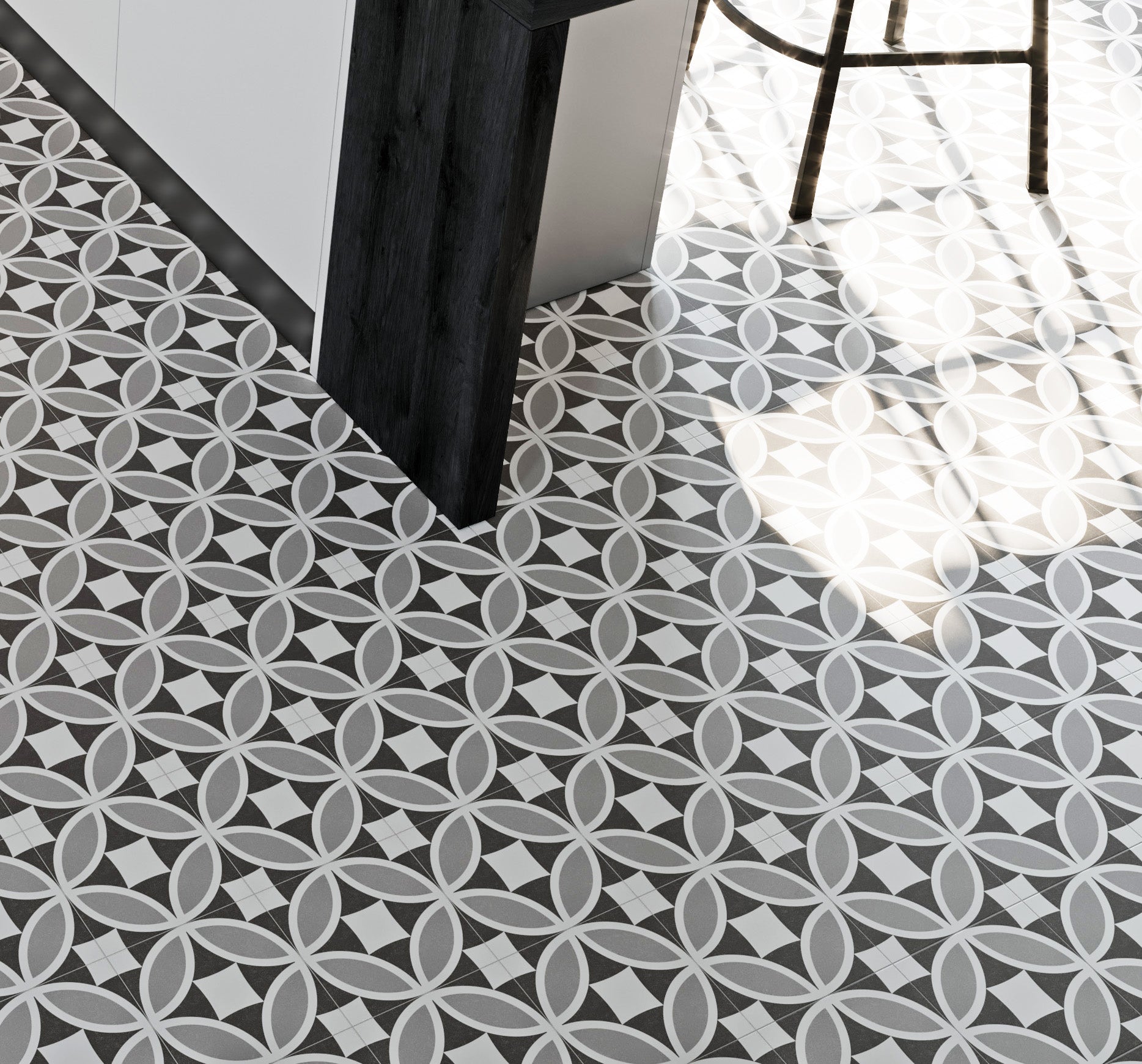 Osyra Grey & White Geometric Pattern Ceramic Tile 20x20cm