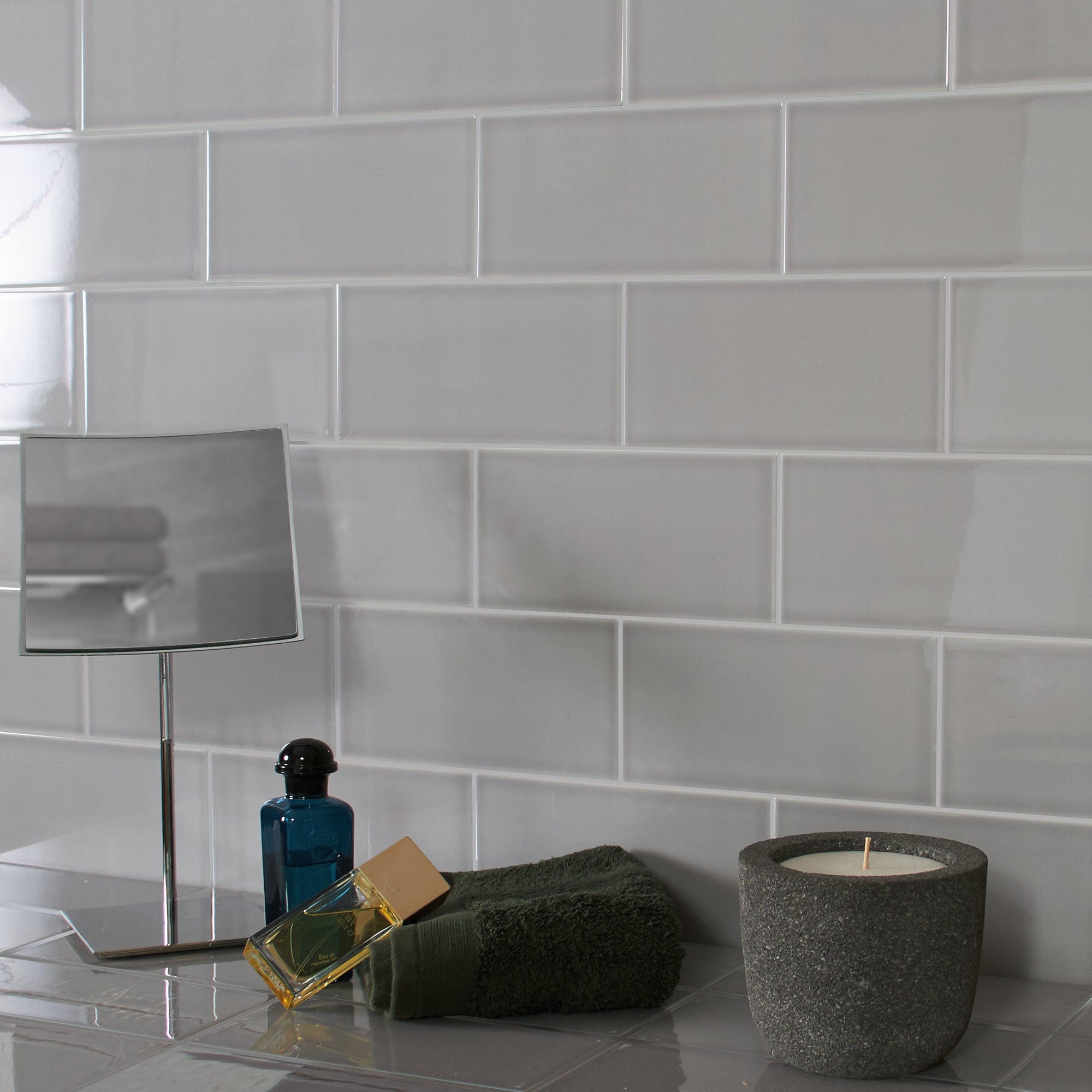 Devonshire Slate Grey Ceramic Gloss Brick Wall Tile 10x20cm