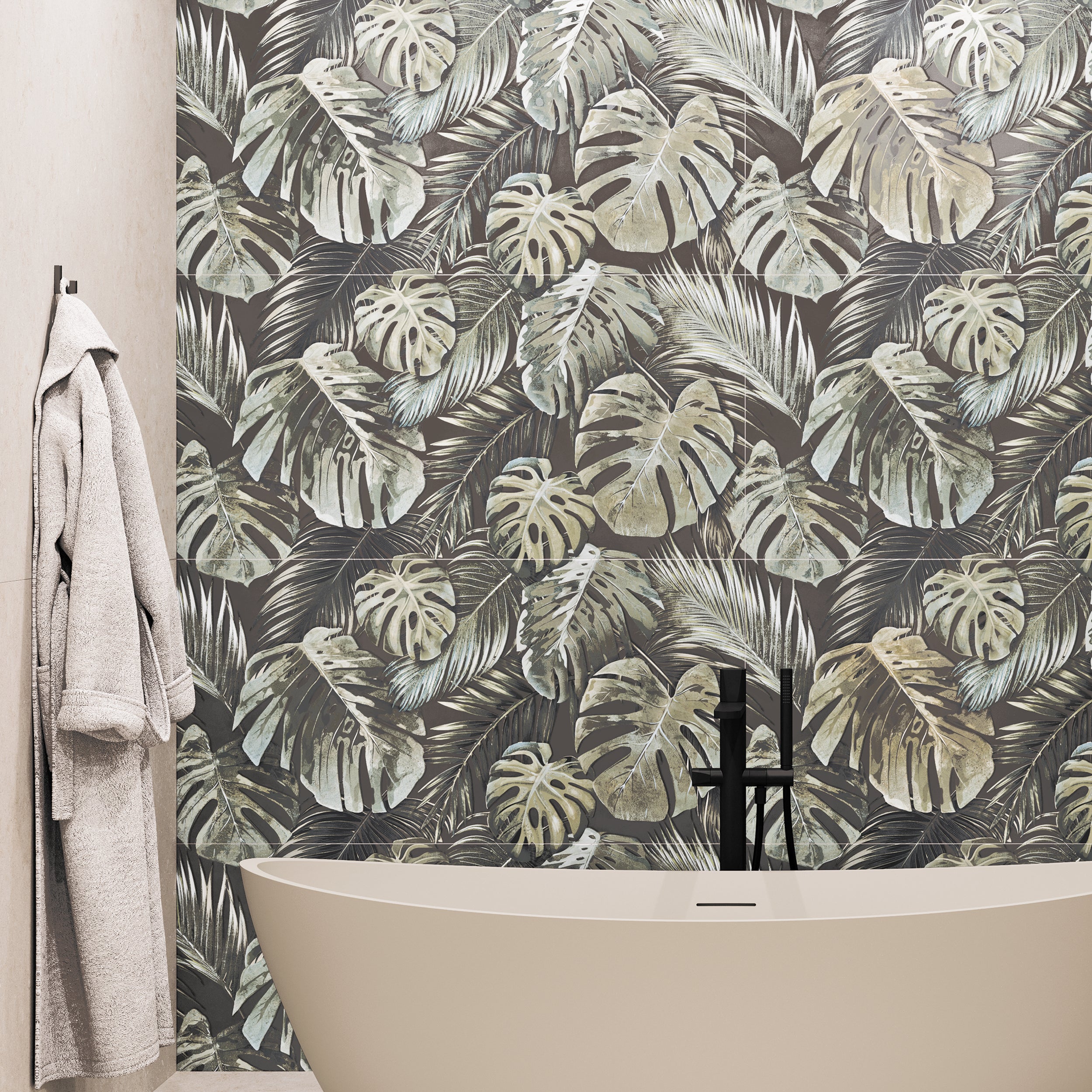 Gardea Dark Green Botanical Embossed Ceramic Matt Wall Tile 60x120cm