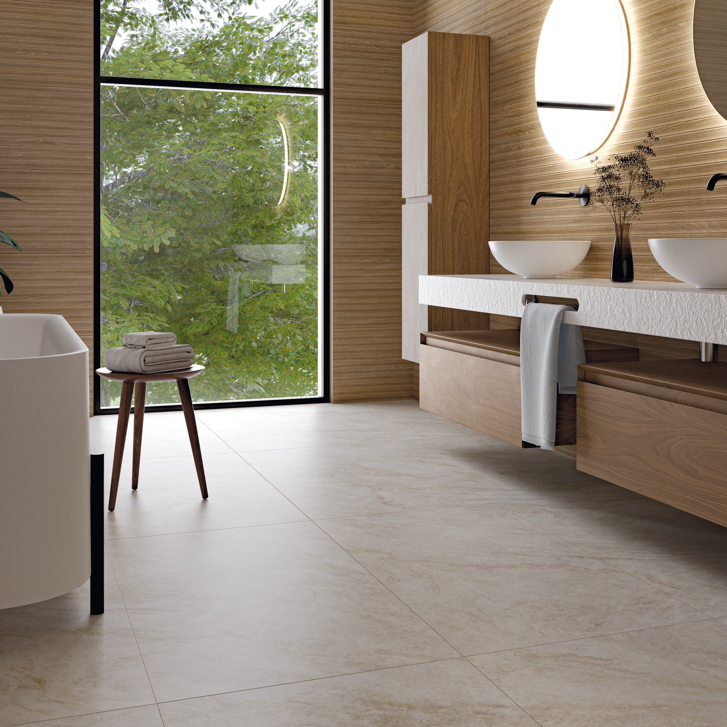 Tangier Ivory Matt Stone Effect Porcelain Tile 60x120cm