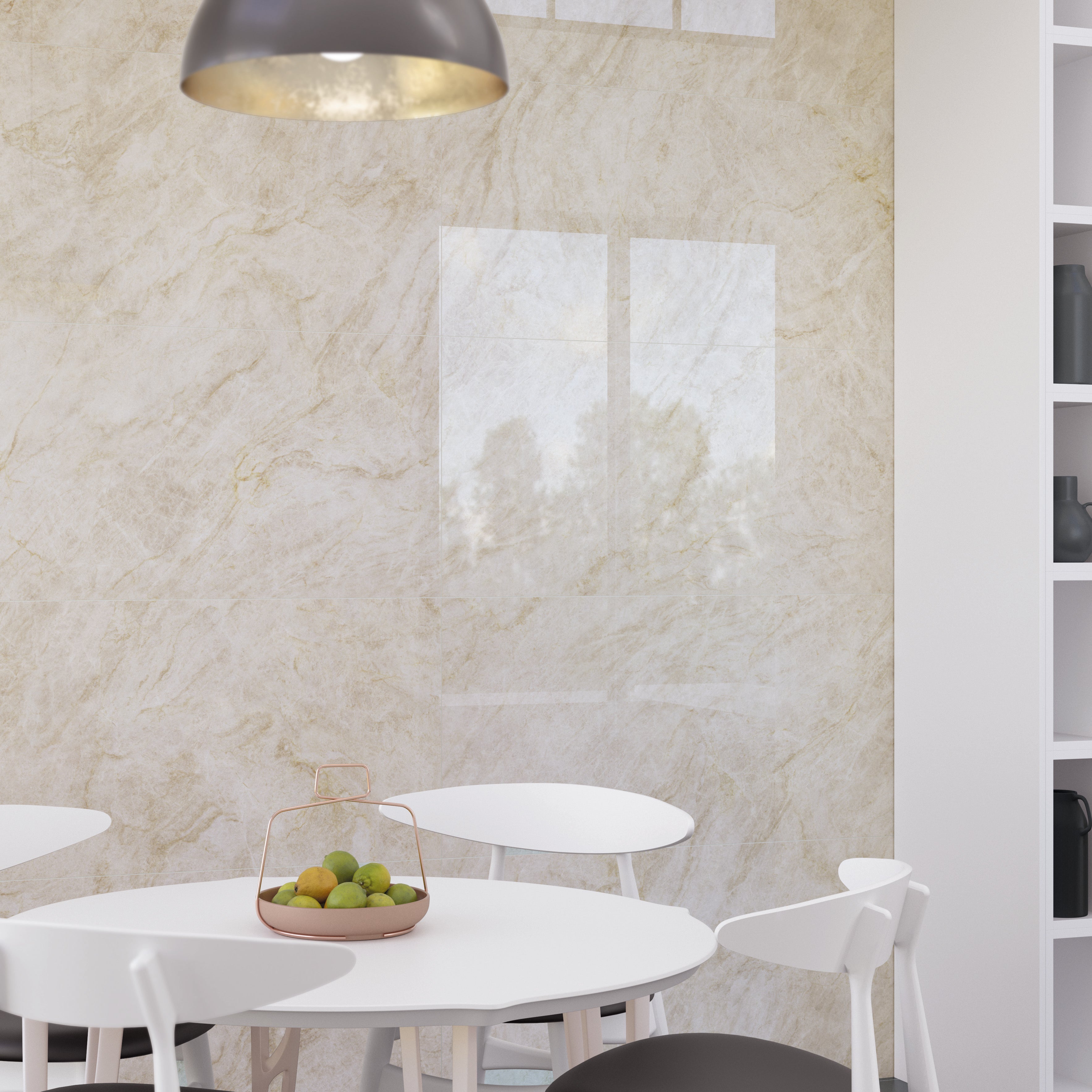 Tangier Ivory Polished Stone Effect Porcelain Tile 60x120cm