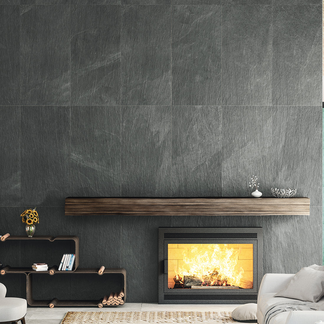 Manciano Black Stone Effect Porcelain Matt Tile 60x120cm