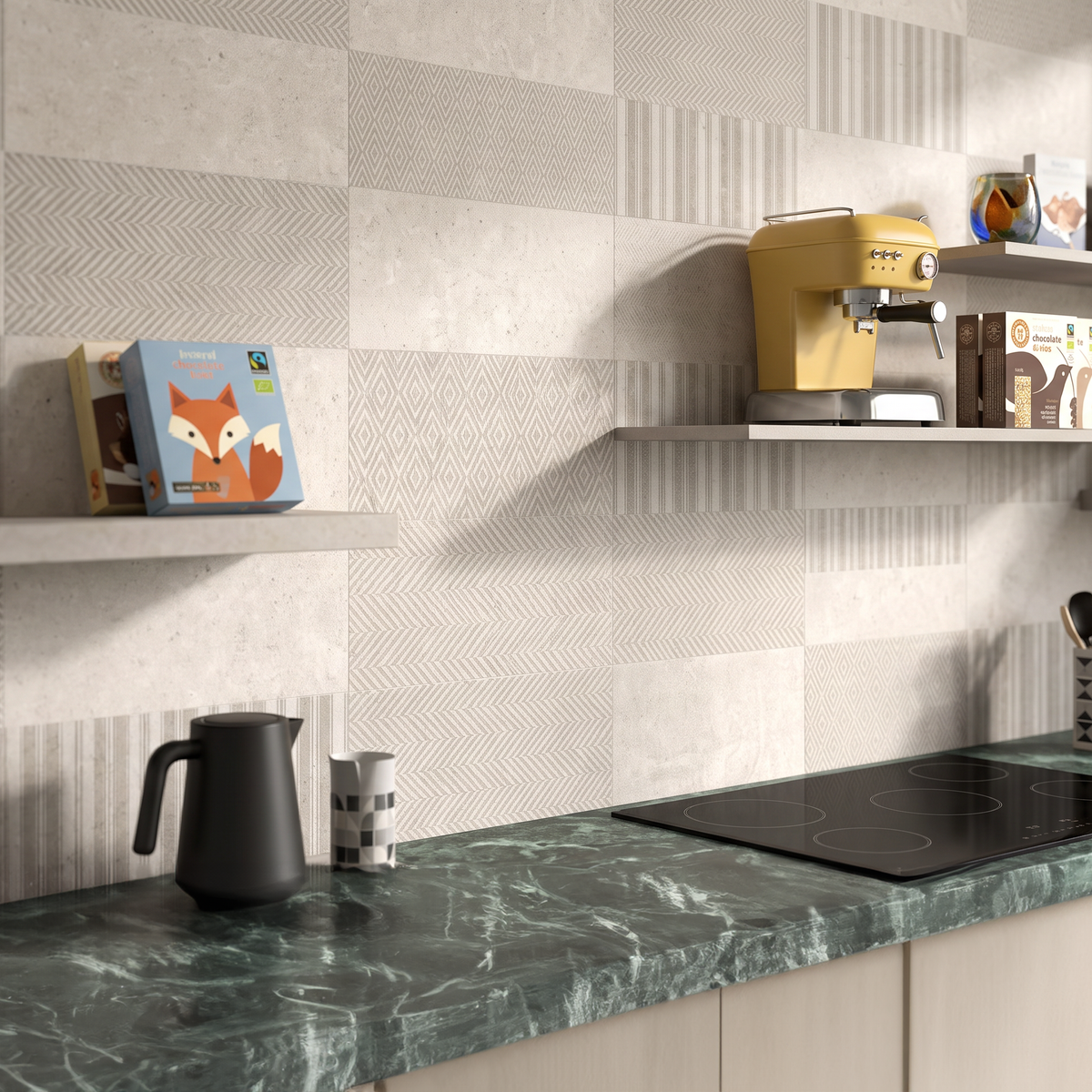 Astoria Grey Patchwork Pattern Ceramic Wall Tile 31x90cm
