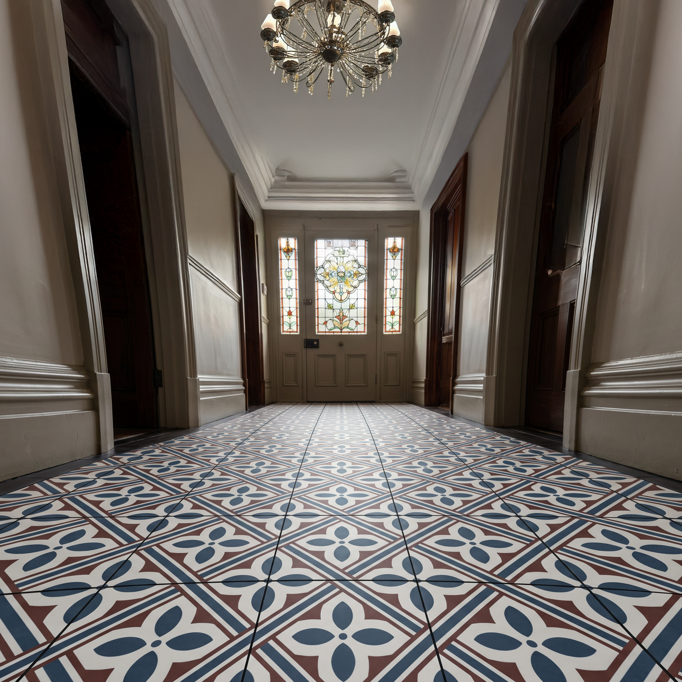 Atelier Blue & Red Mix Pattern Porcelain Matt Tile 20x20cm