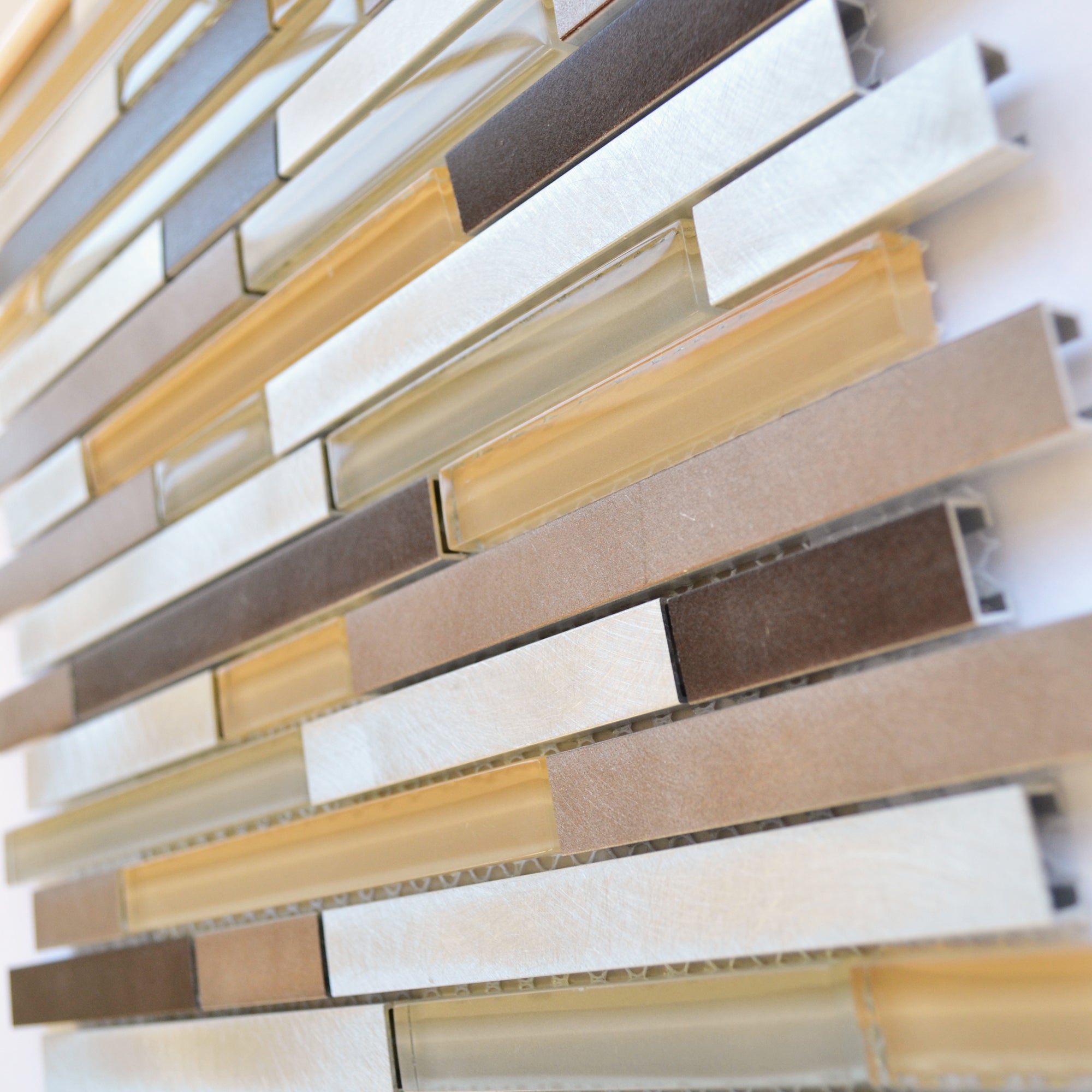 Brazil Mink Strip Brushed Metal & Glass Mosaic 30x30cm