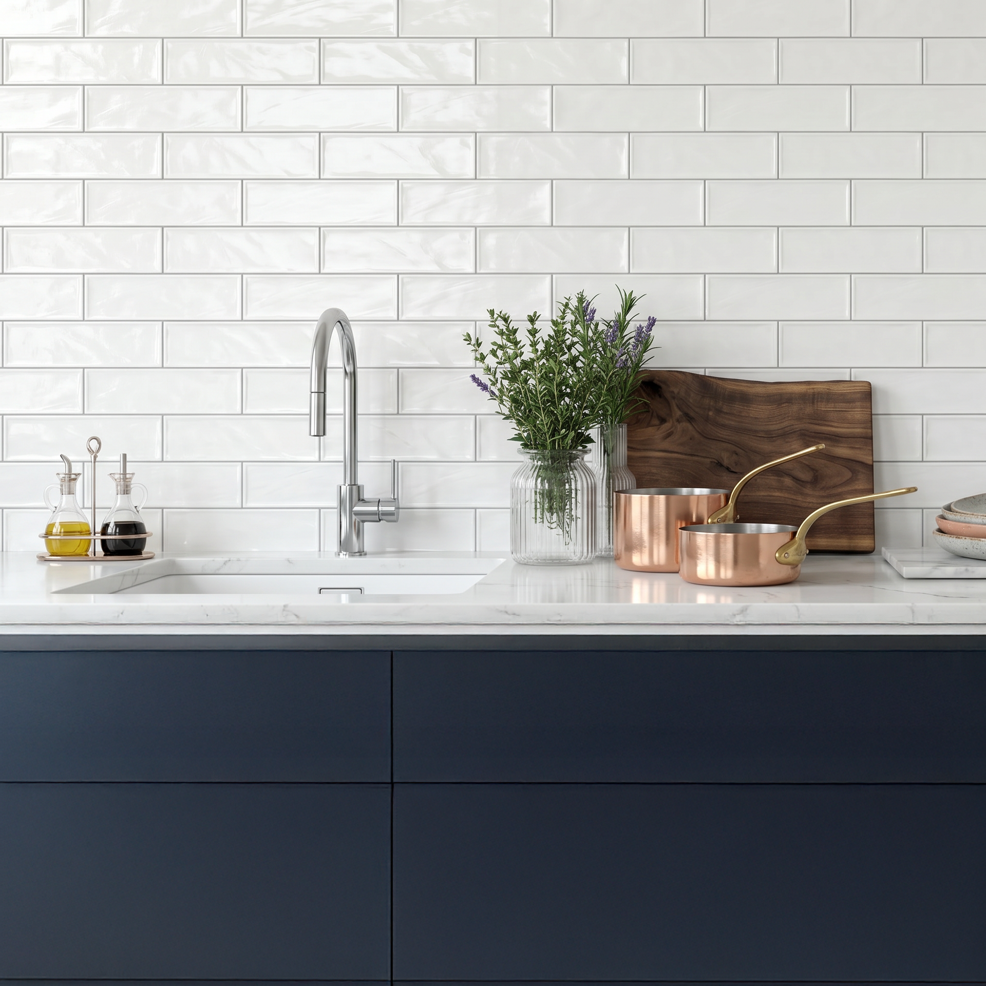 Bellagio White Ceramic Gloss Brick Wall Tiles 10x30cm