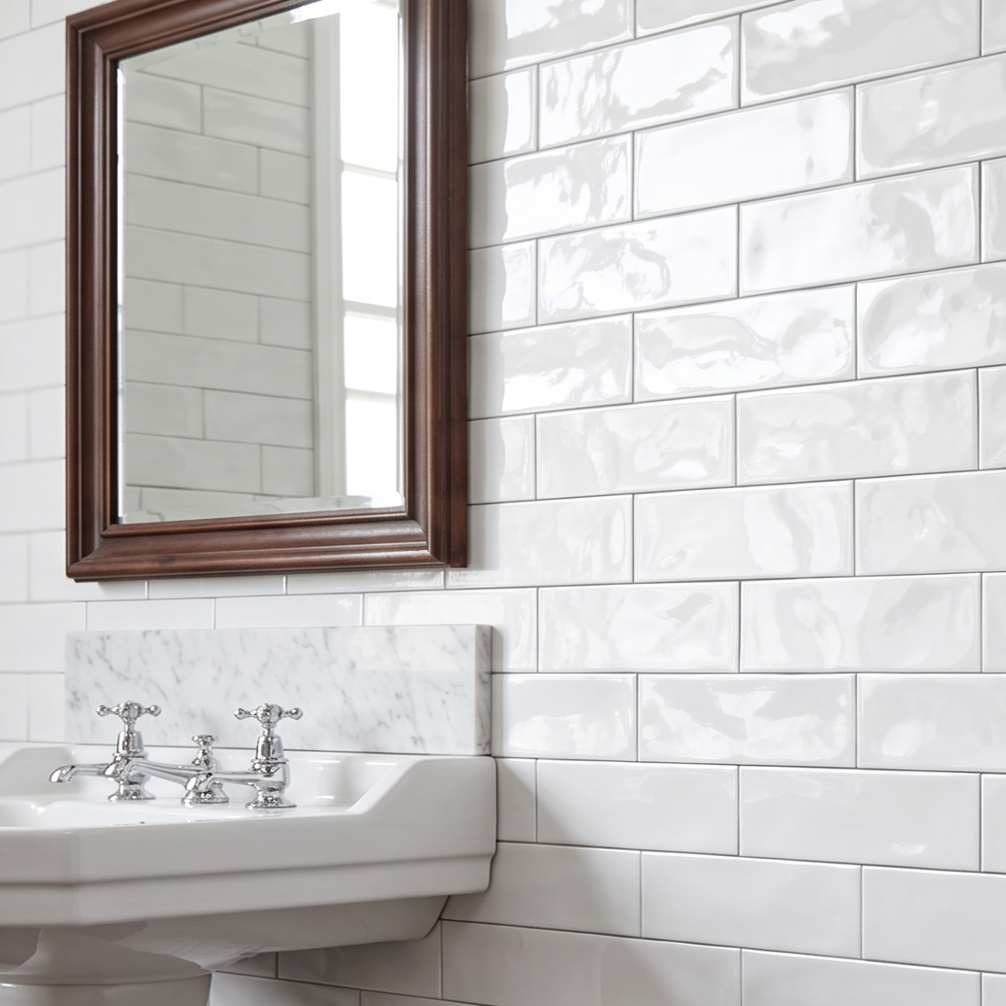 Brio White Ceramic Gloss Brick Wall Tile 10x30cm