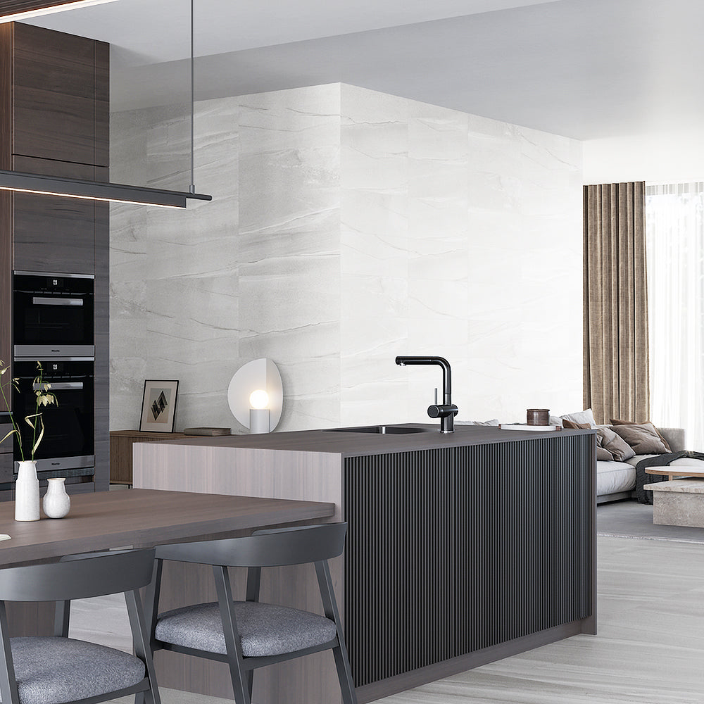 Burtino Plain White Ceramic Matt Wall Tile 30x90cm