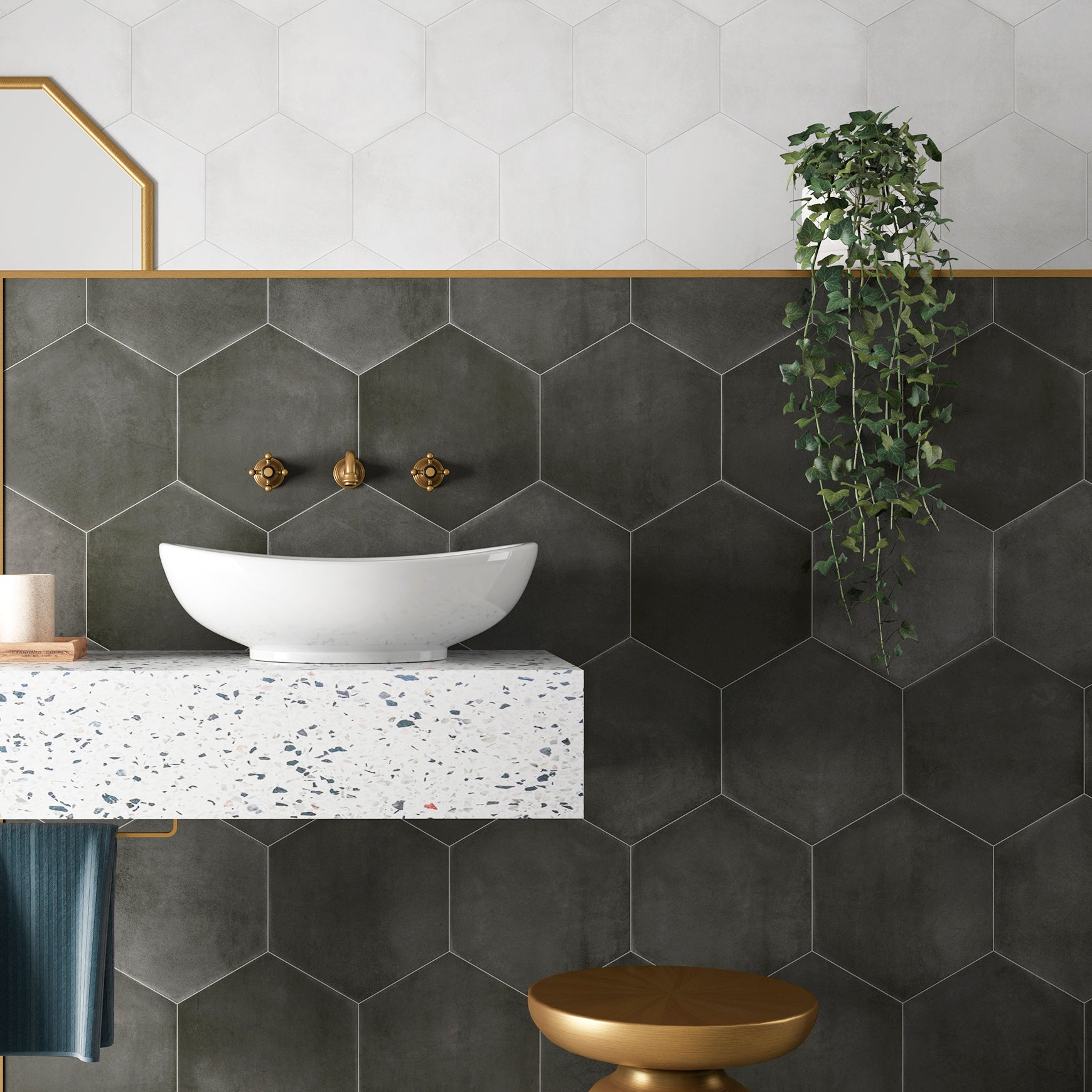 Cremona Black Hexagonal Porcelain Matt Tile 23x27cm