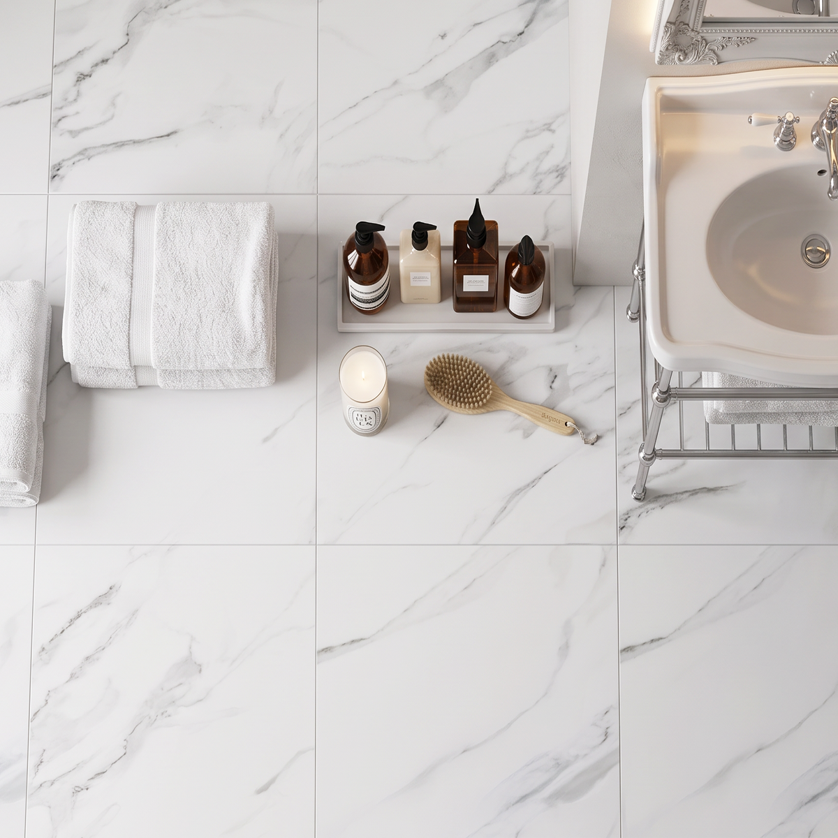 Classic Carrara Matt White Marble Effect Porcelain 60x60cm