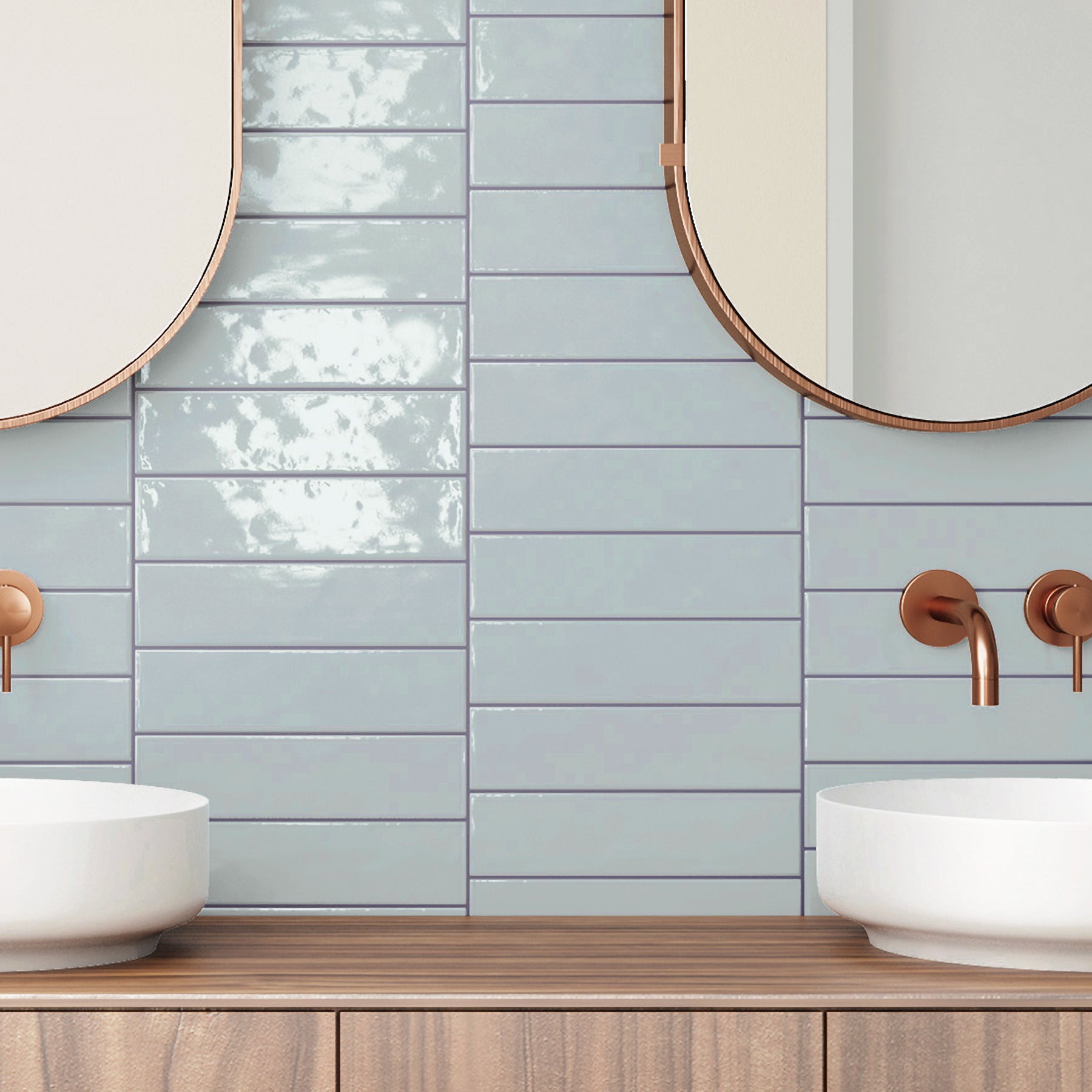 Corato Blue Ash Pastel Ceramic Gloss Brick Tile 7.5x30cm