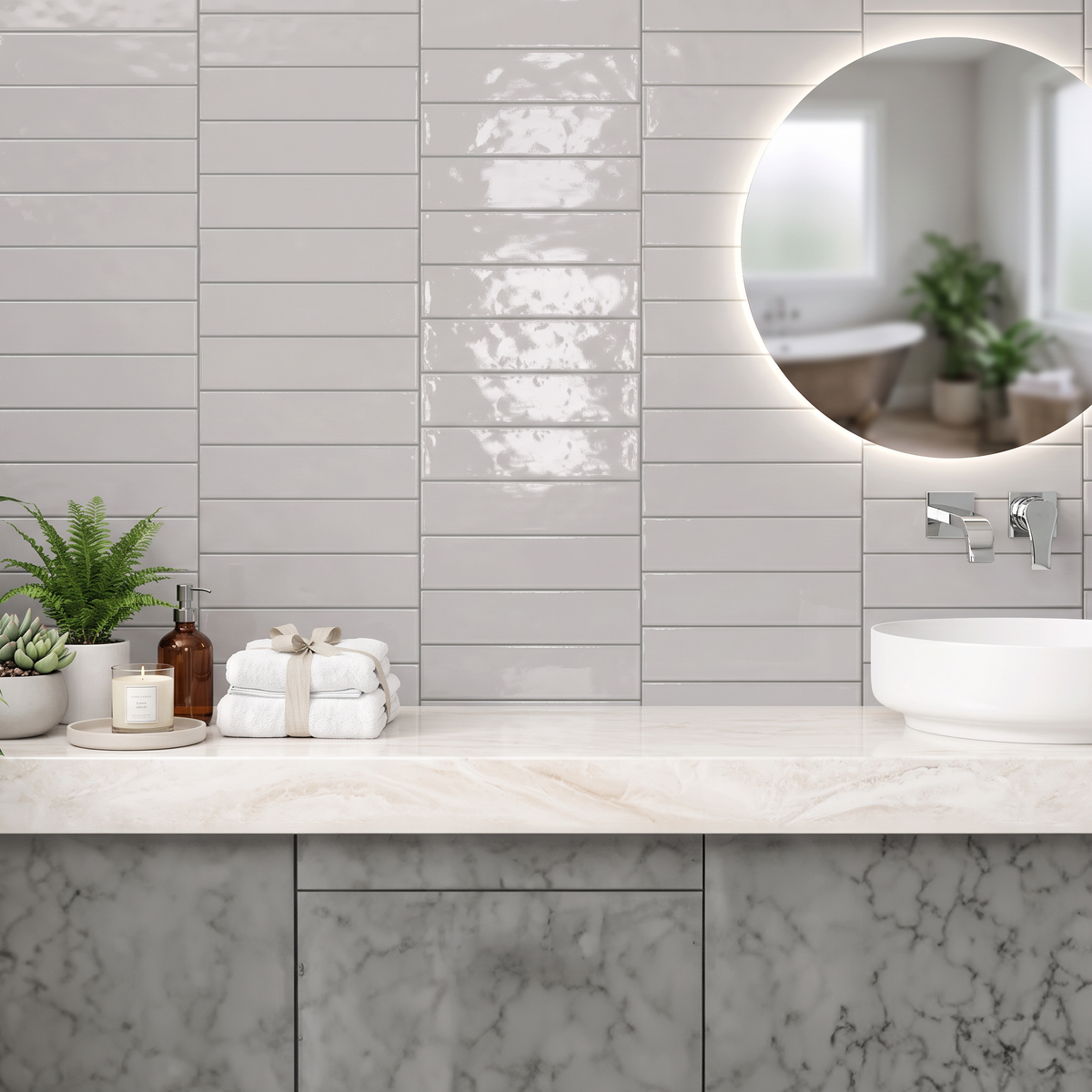 Corato Light Grey Ceramic Gloss Brick Wall Tile 7.5x30cm