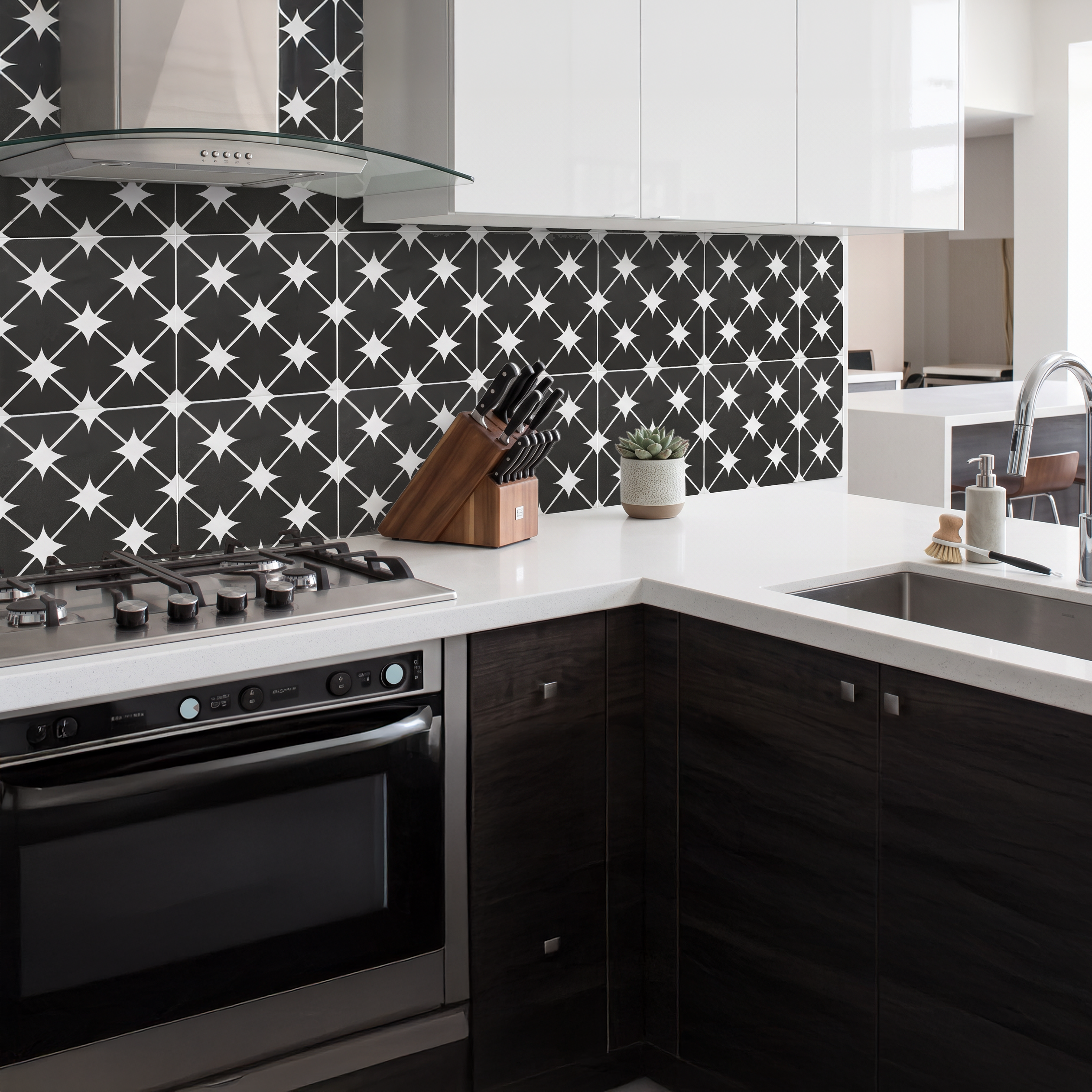 Celestia Black & White Diamond Pattern Ceramic Tile 20x20cm