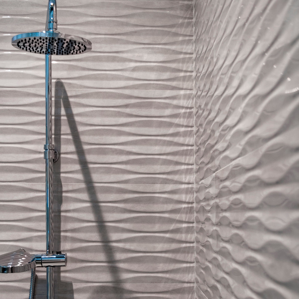 Titanium Pearl Grey 3D Gloss Ceramic Wall Tile 30x90cm