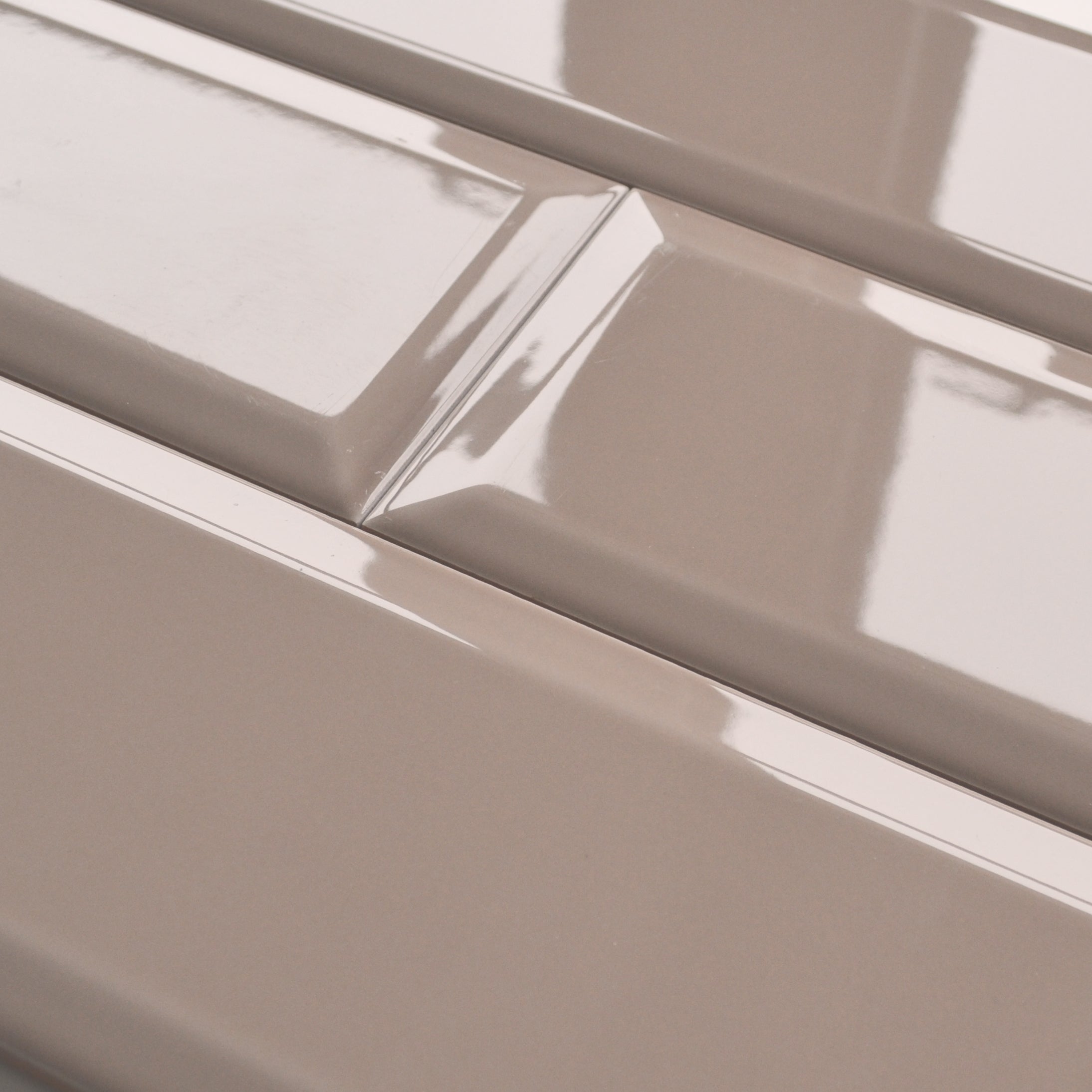 Prismatic Fawn Bevel Ceramic Gloss Wall Tile 10x30cm